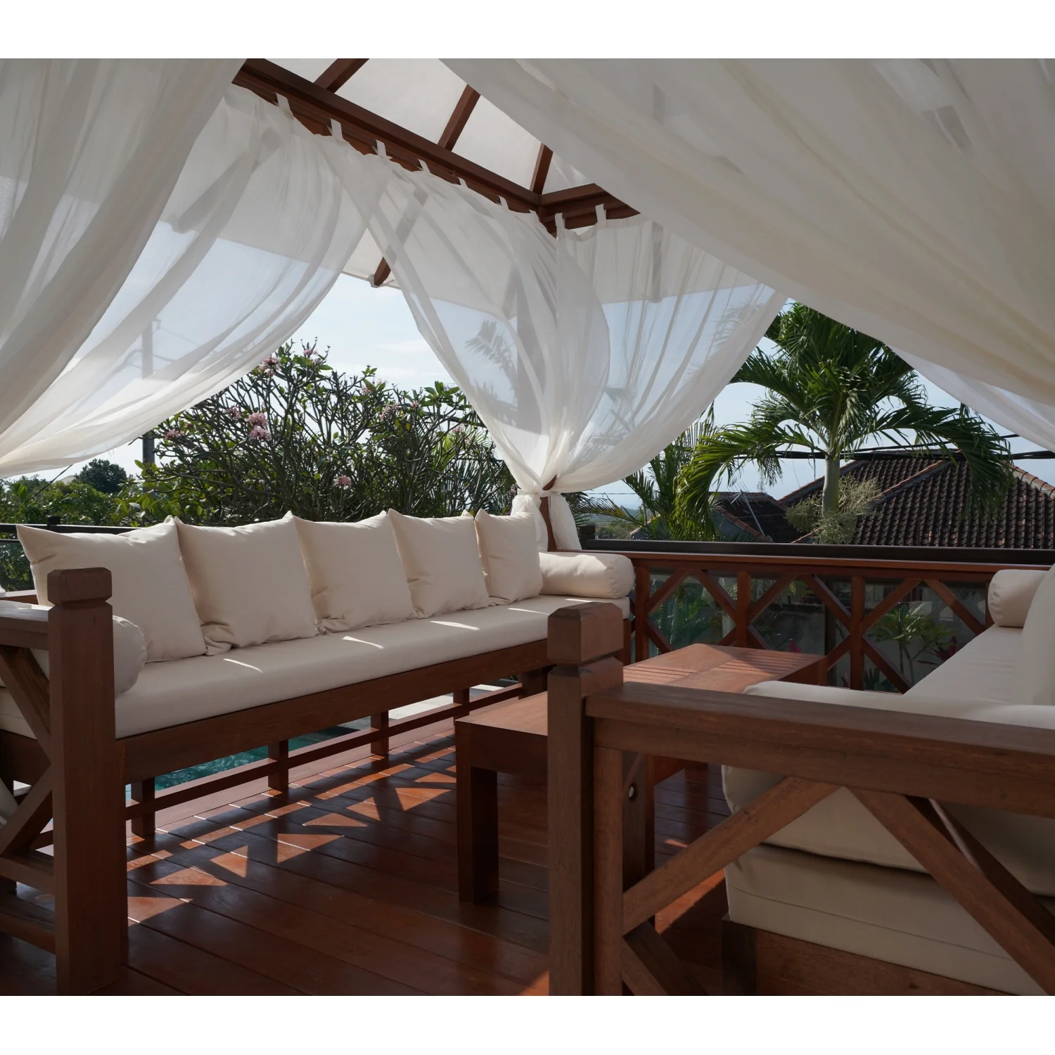 Exaco | 10x10 Ft Exquisite Handcrafted Solid Wood Gazebo With Canopy, Coffee Table and Benches From Bali Indonesia - Image 7