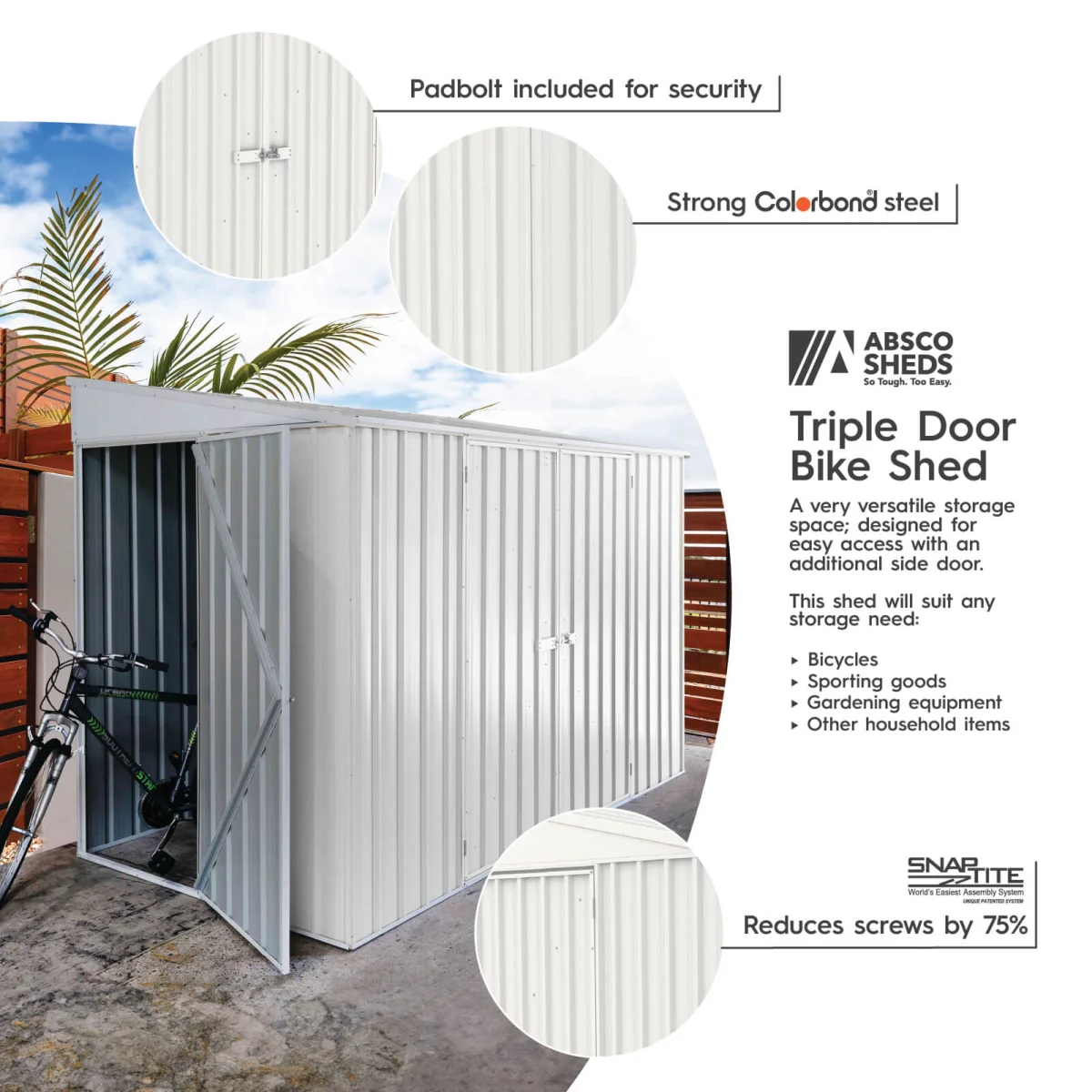 Absco | 10x5 ft Lean To Metal Bike Shed - Image 13