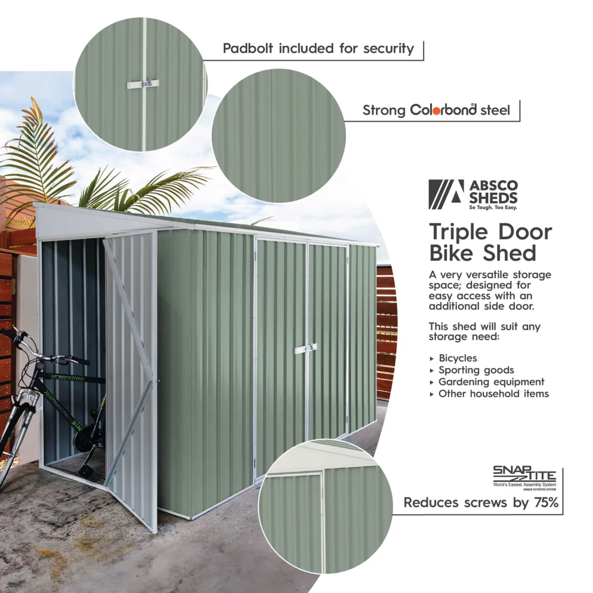 Absco | 10x5 ft Lean To Metal Bike Shed - Image 22