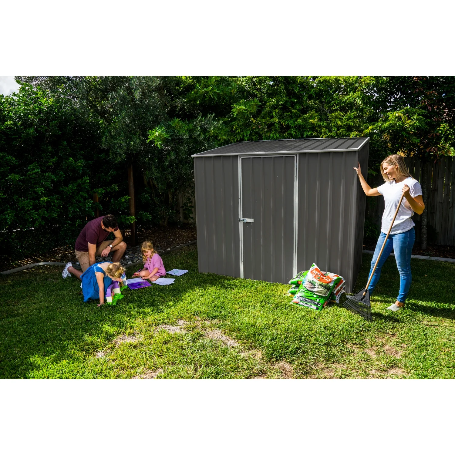 Absco | 7.5x5x7 ft Single Door Space Saver Metal Garden Shed - Woodland Gray - Image 3
