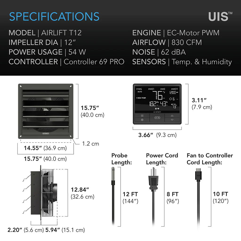 AC Infinity | AIRLIFT Shutter Exhaust Ventilation Fan With Temperature Humidity Controller - Image 9