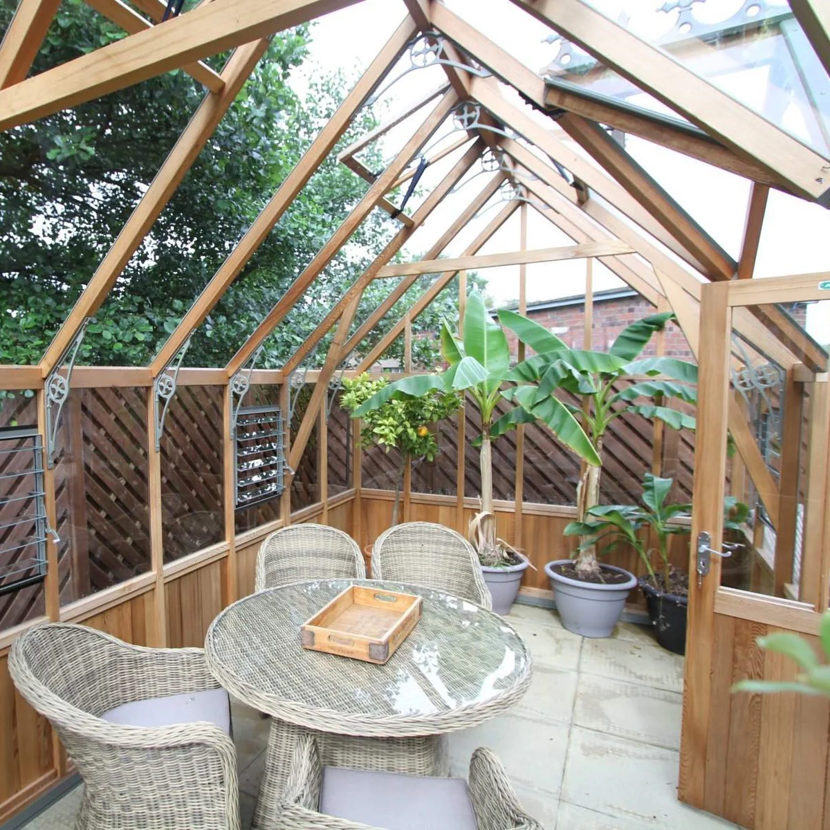 Alton | Cambridge Porch Victorian Half Board Cedar Orangery Greenhouse With 3mm Tempered Glass Glazing - 9 ft. 10 in. Wide - Image 21
