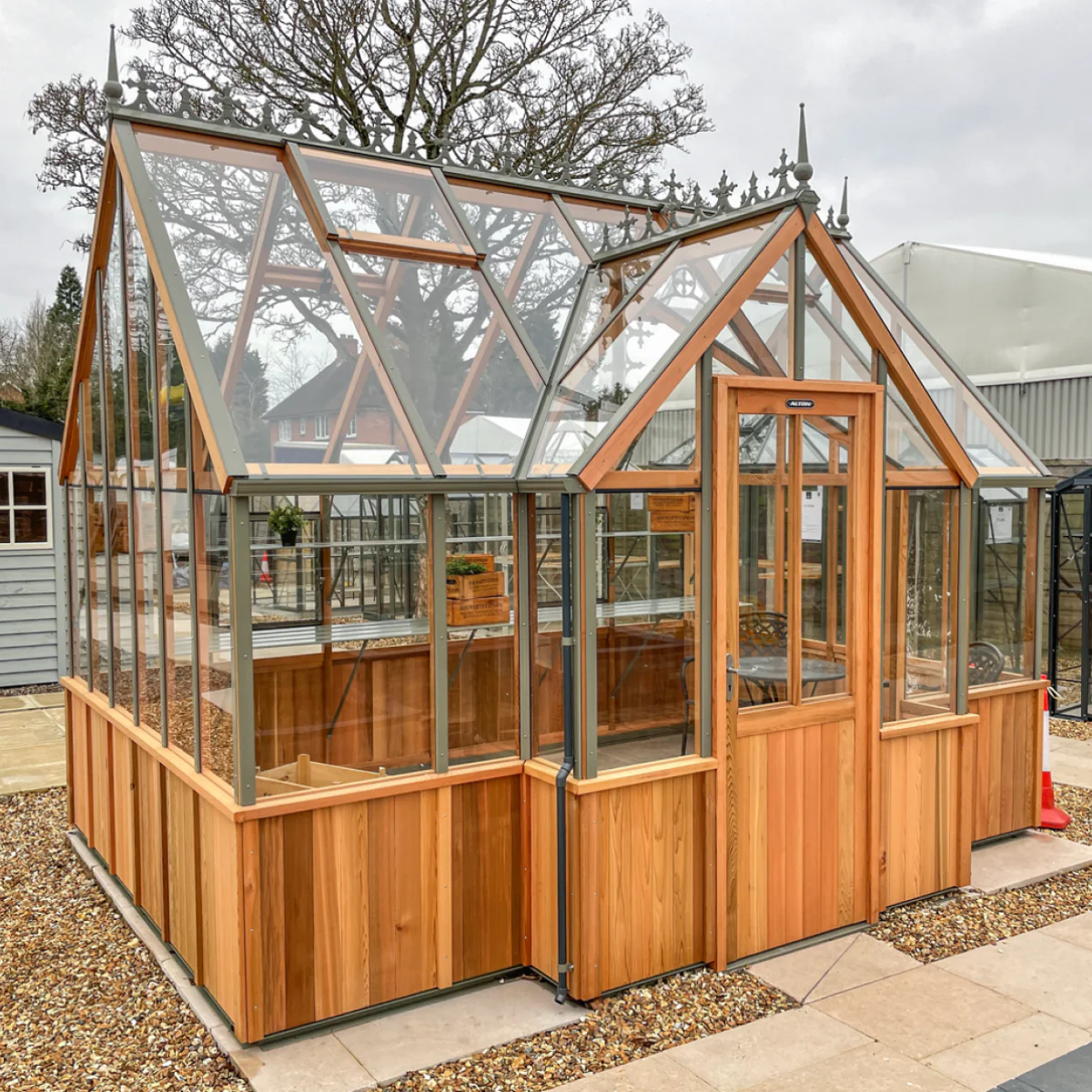 Alton | Cambridge Porch Victorian Half Board Cedar Orangery Greenhouse With 3mm Tempered Glass Glazing - 9 ft. 10 in. Wide - Image 30
