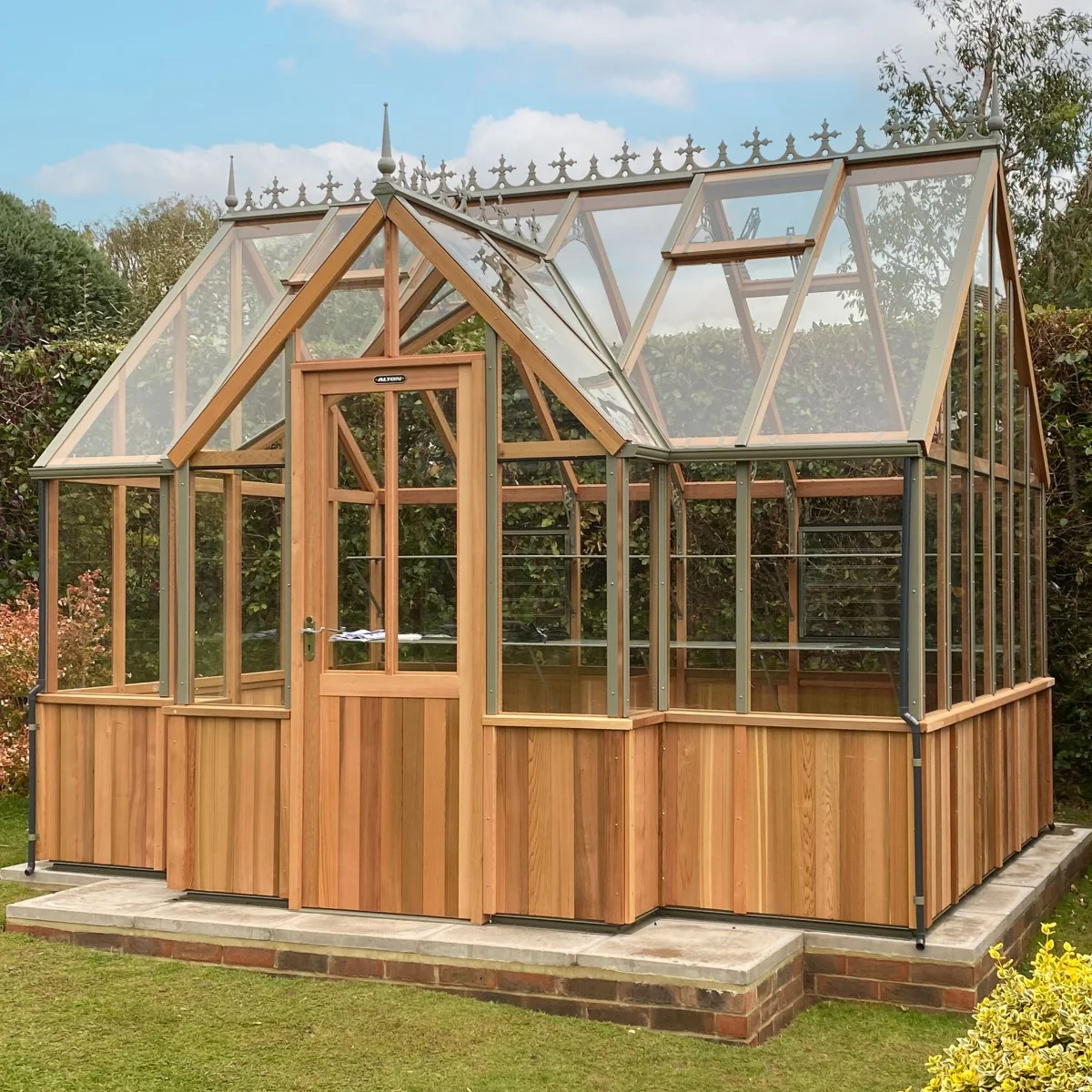 Alton | Cambridge Porch Victorian Half Board Cedar Orangery Greenhouse With 3mm Tempered Glass Glazing - 9 ft. 10 in. Wide - Image 31