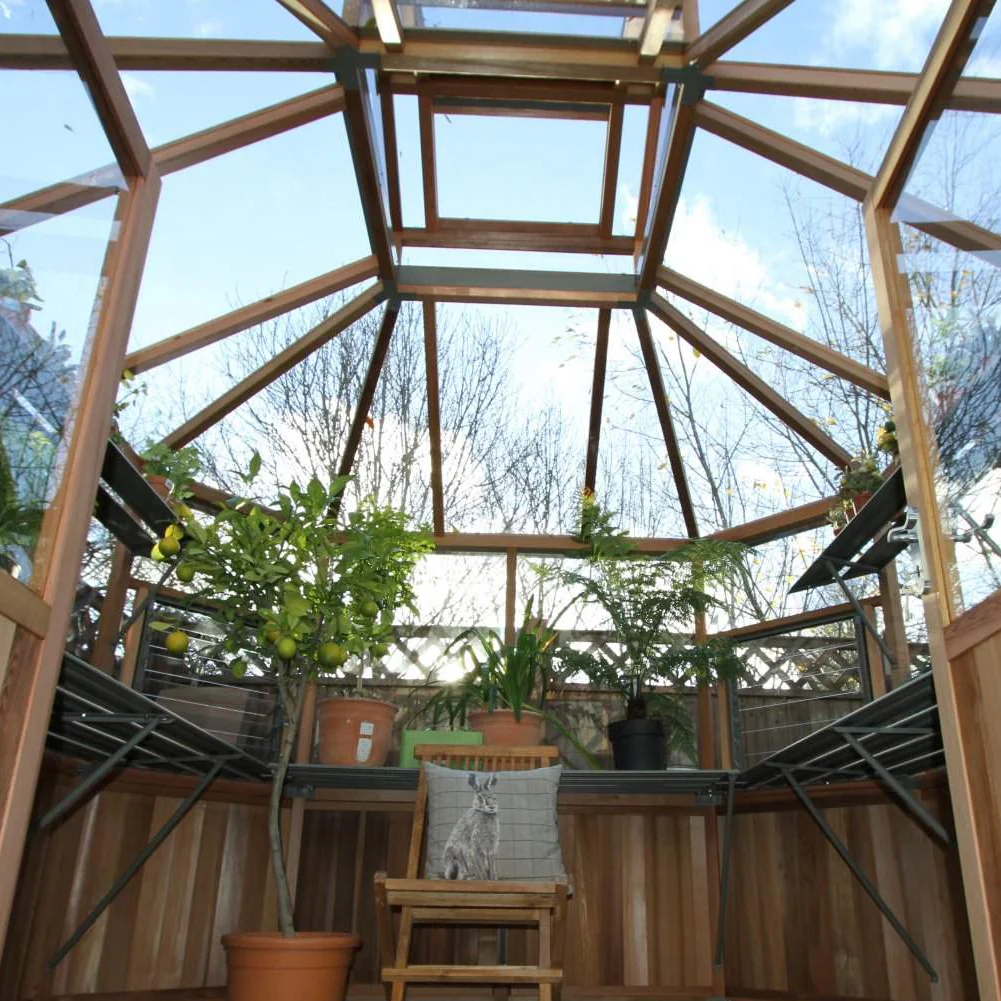 Alton | Octagonal Half Board Cedar Greenhouse With 3mm Tempered Glass Glazing - Image 13