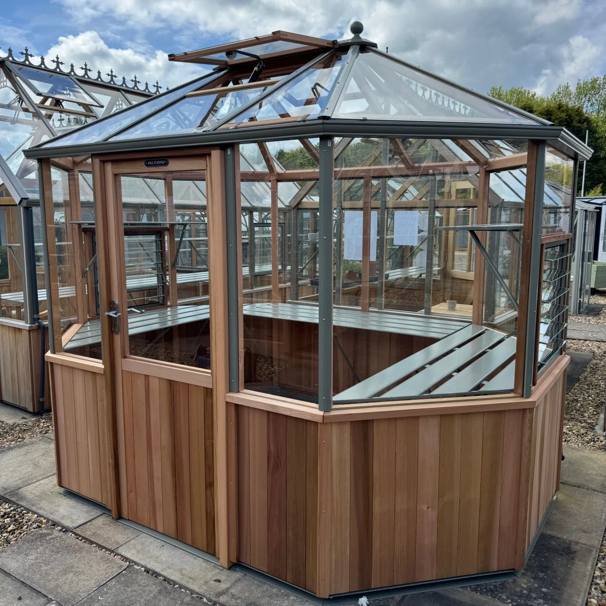 Alton | Octagonal Half Board Cedar Greenhouse With 3mm Tempered Glass Glazing - Image 21