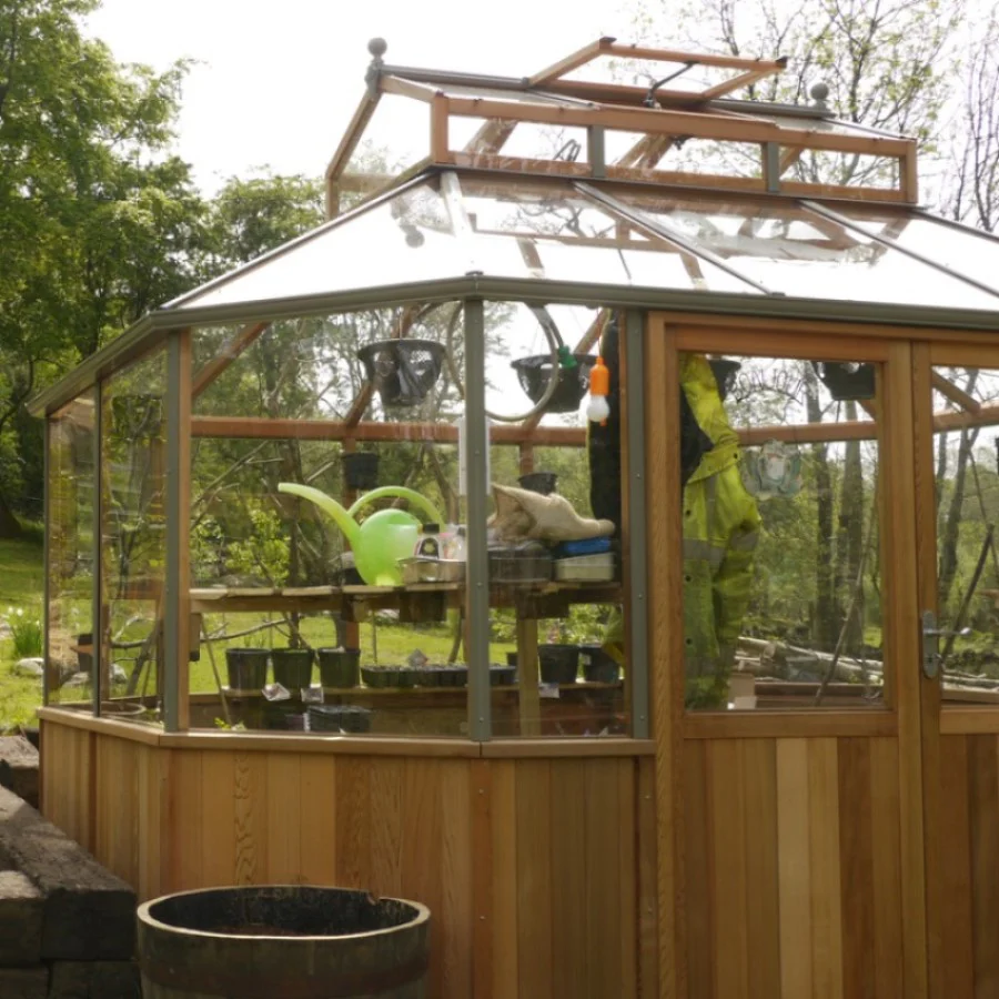 Alton | Octagonal Half Board Cedar Greenhouse With 3mm Tempered Glass Glazing - Image 22