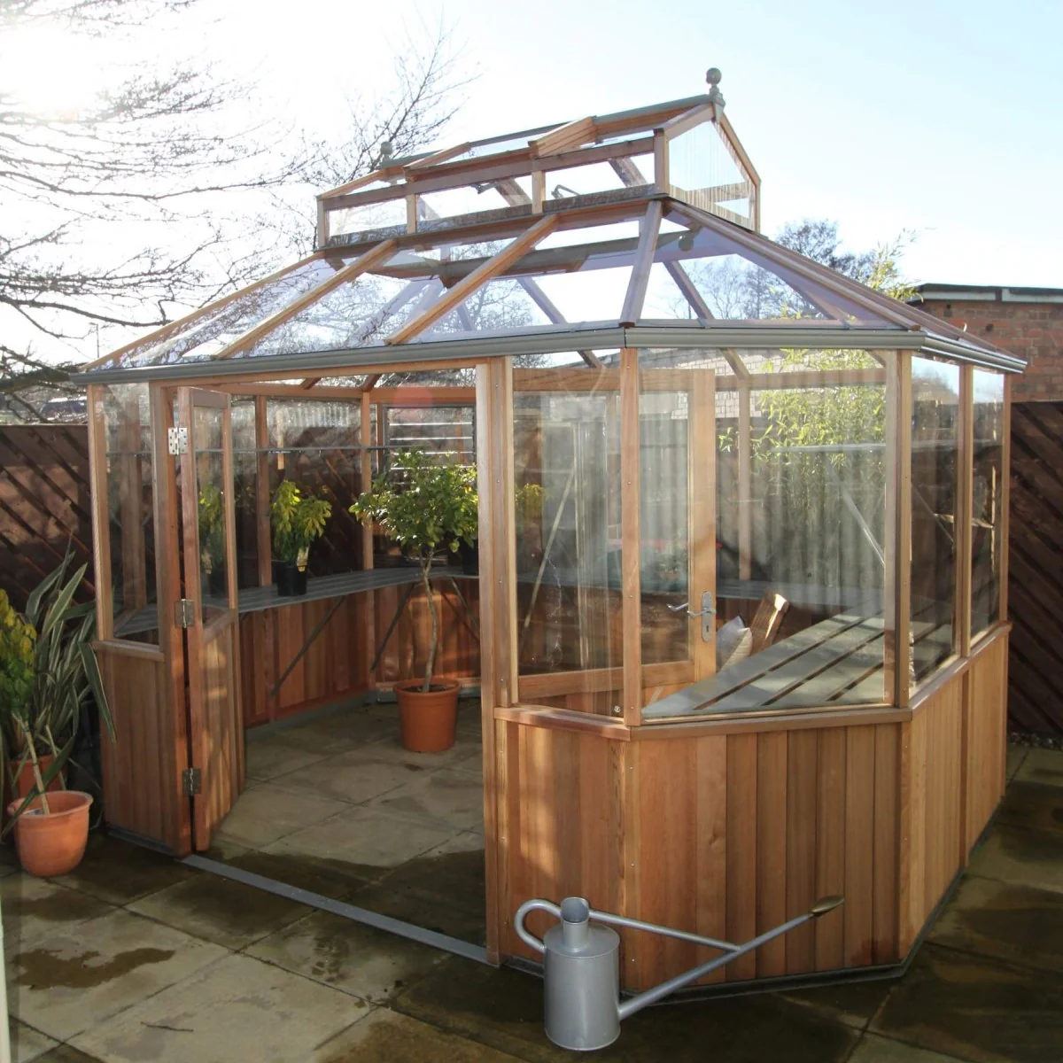 Alton | Octagonal Half Board Cedar Greenhouse With 3mm Tempered Glass Glazing - Image 23