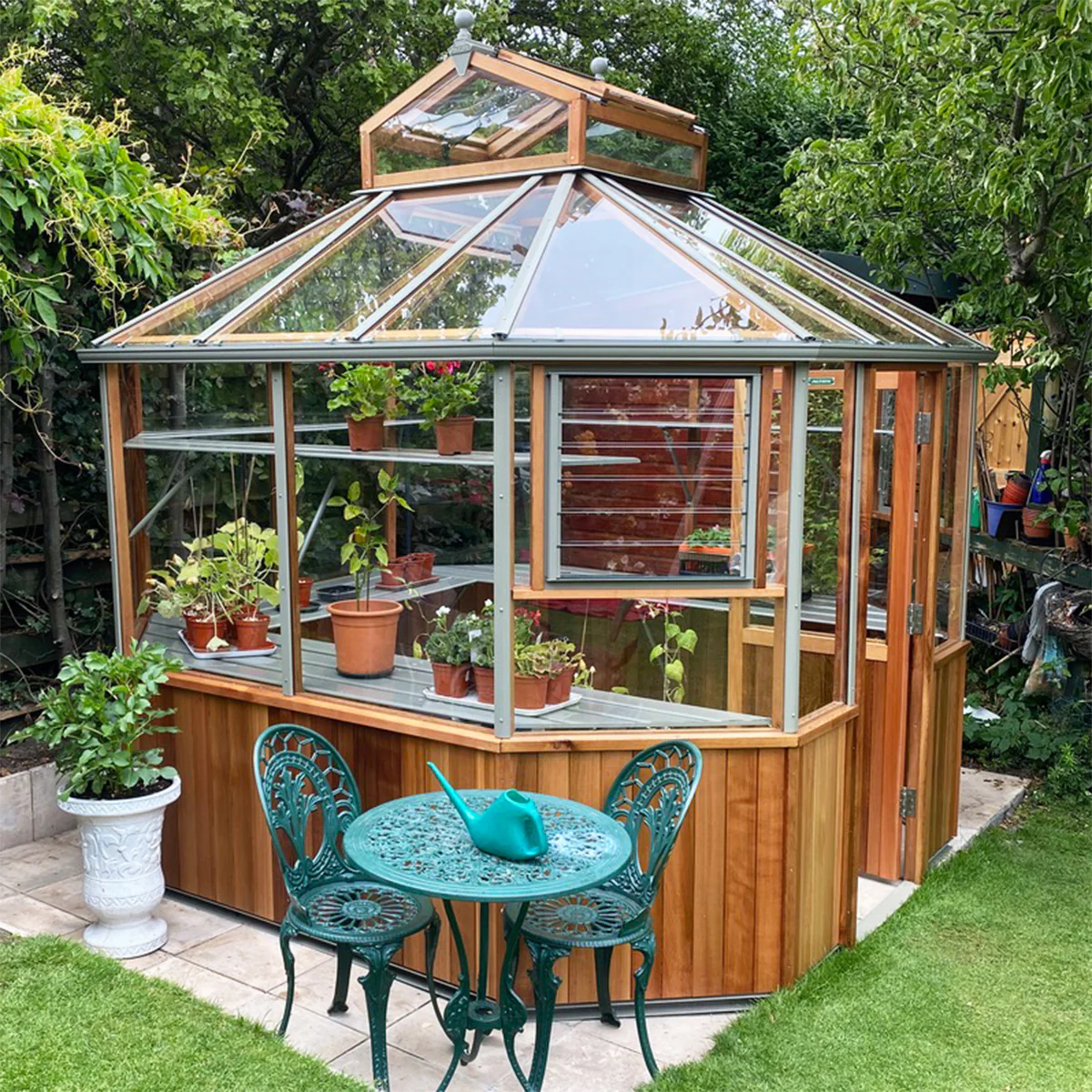 Alton | Octagonal Half Board Cedar Greenhouse With 3mm Tempered Glass Glazing - Image 24