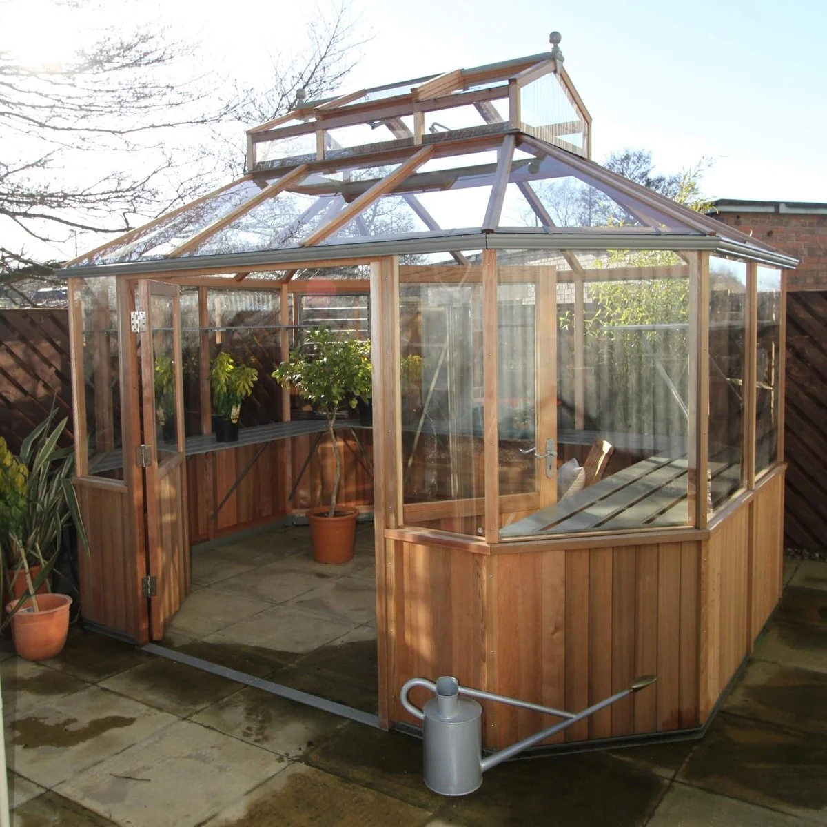 Alton | Octagonal Half Board Cedar Greenhouse With 3mm Tempered Glass Glazing - Image 28