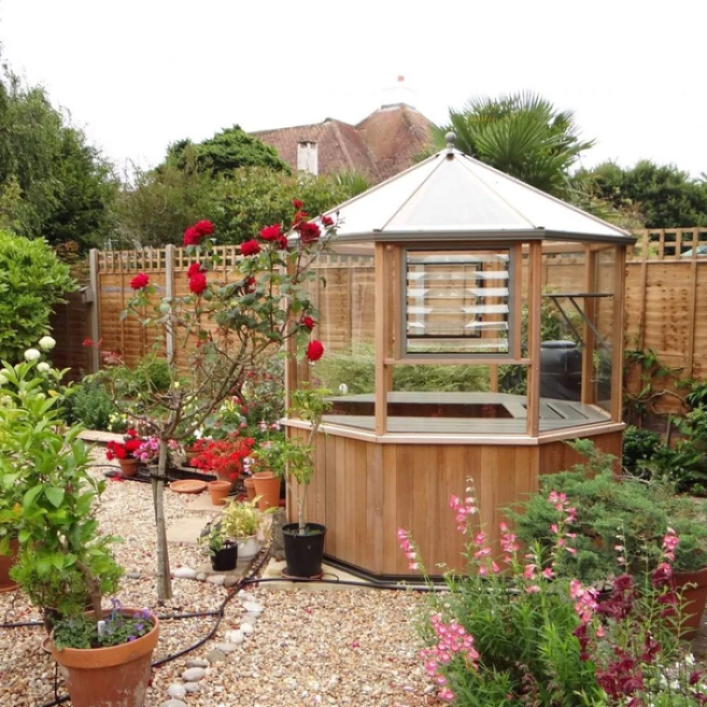 Alton | Octagonal Half Board Cedar Greenhouse With 3mm Tempered Glass Glazing - Image 29
