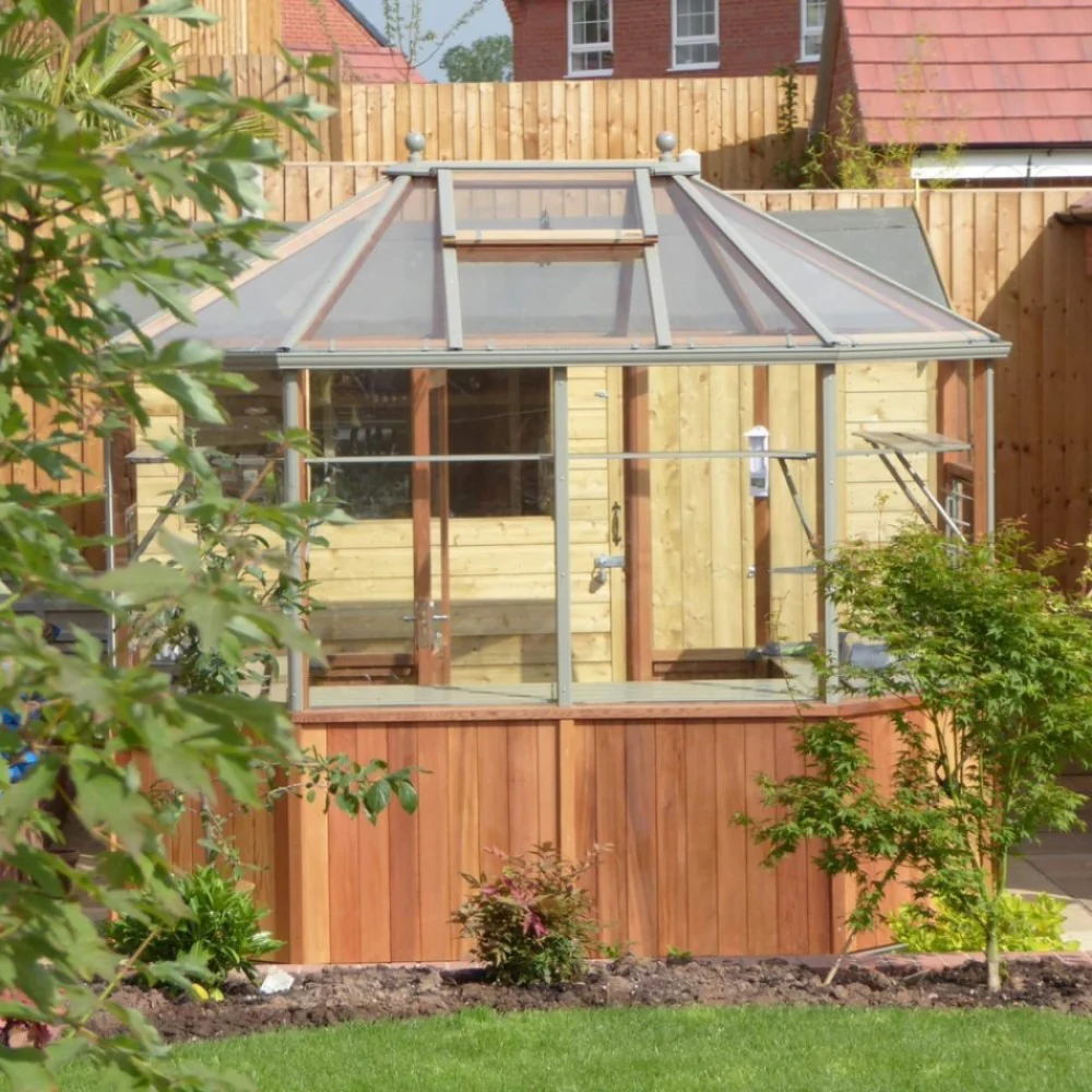 Alton | Octagonal Half Board Cedar Greenhouse With 3mm Tempered Glass Glazing - Image 31