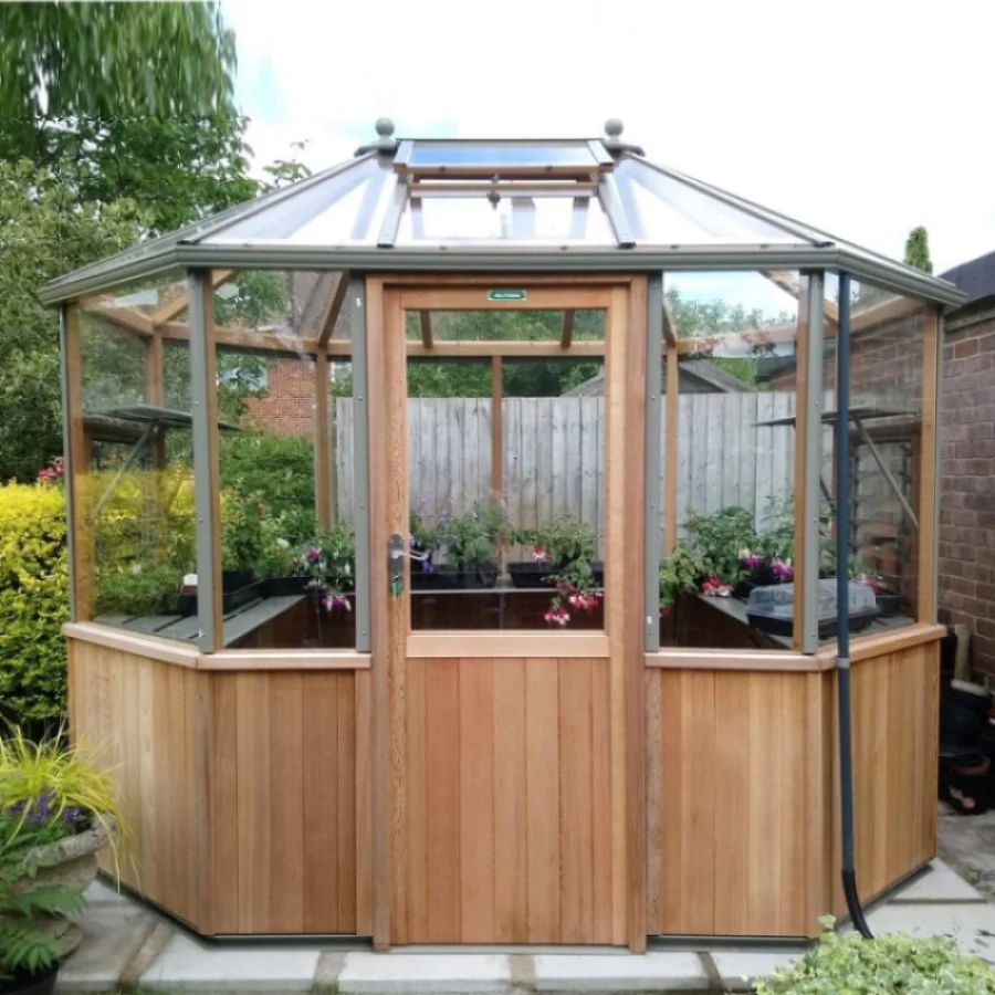 Alton | Octagonal Half Board Cedar Greenhouse With 3mm Tempered Glass Glazing - Image 32