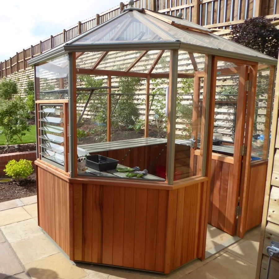 Alton | Octagonal Half Board Cedar Greenhouse With 3mm Tempered Glass Glazing - Image 33