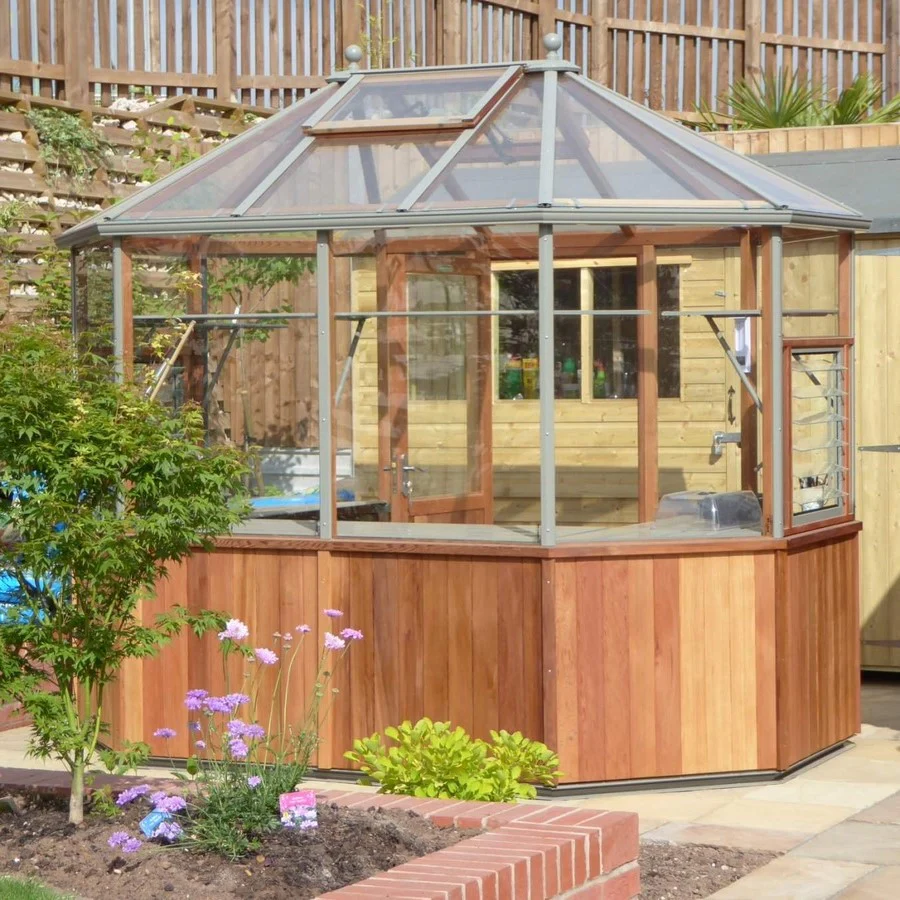 Alton | Octagonal Half Board Cedar Greenhouse With 3mm Tempered Glass Glazing - Image 35