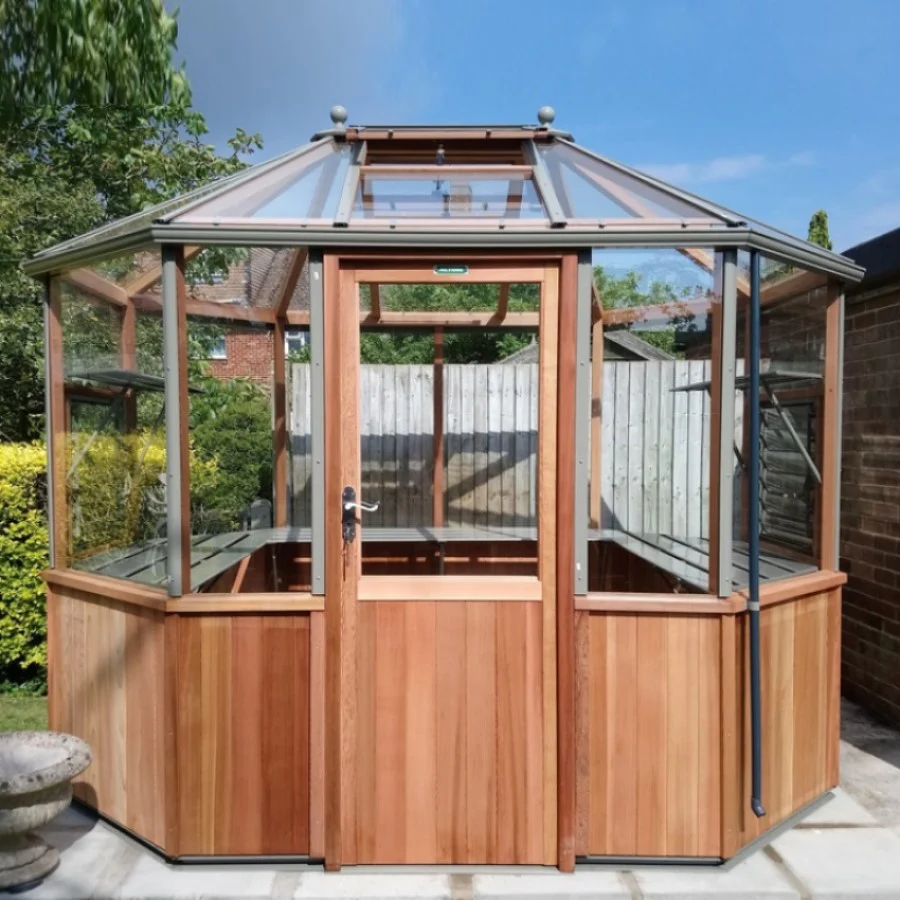 Alton | Octagonal Half Board Cedar Greenhouse With 3mm Tempered Glass Glazing - Image 38
