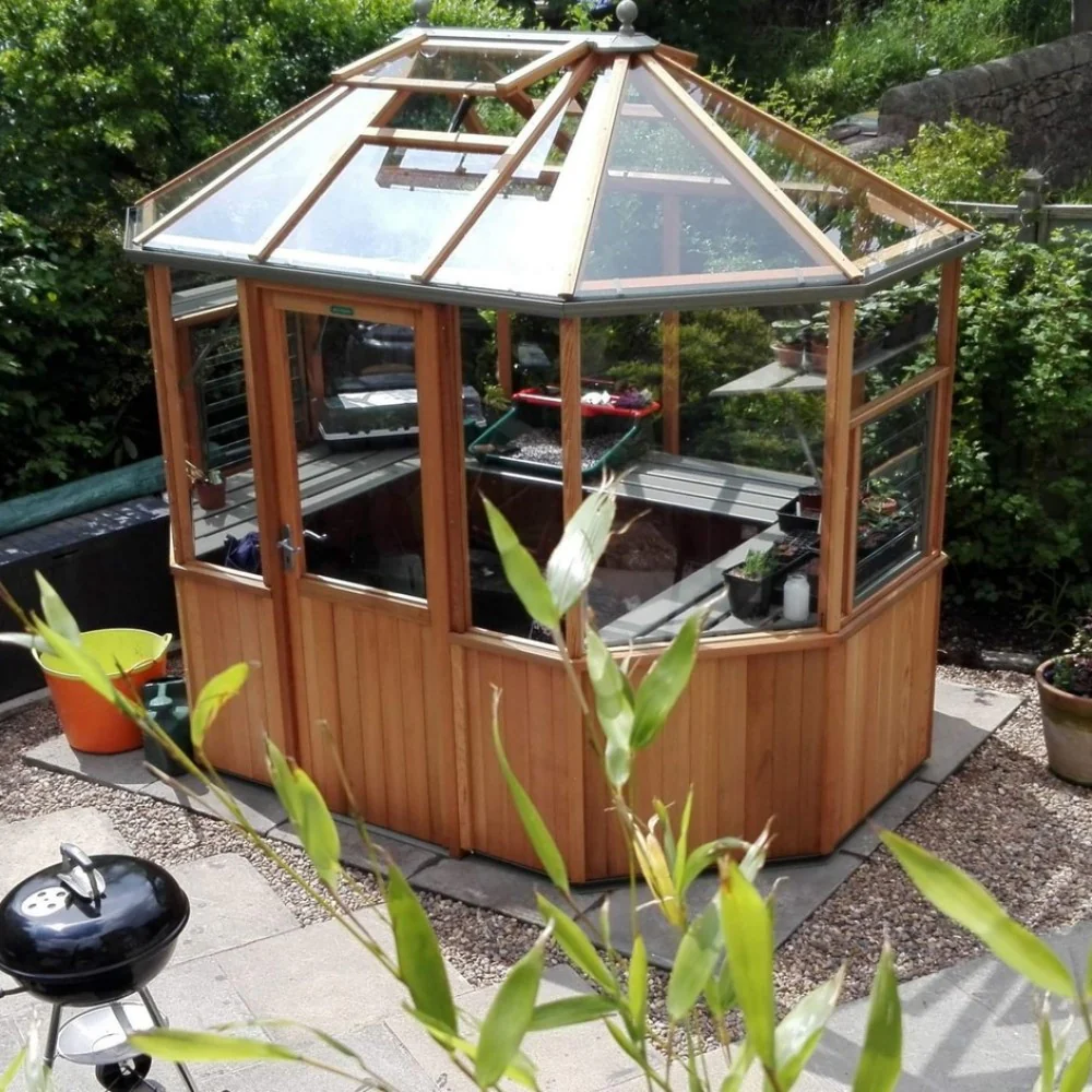 Alton | Octagonal Half Board Cedar Greenhouse With 3mm Tempered Glass Glazing - Image 39
