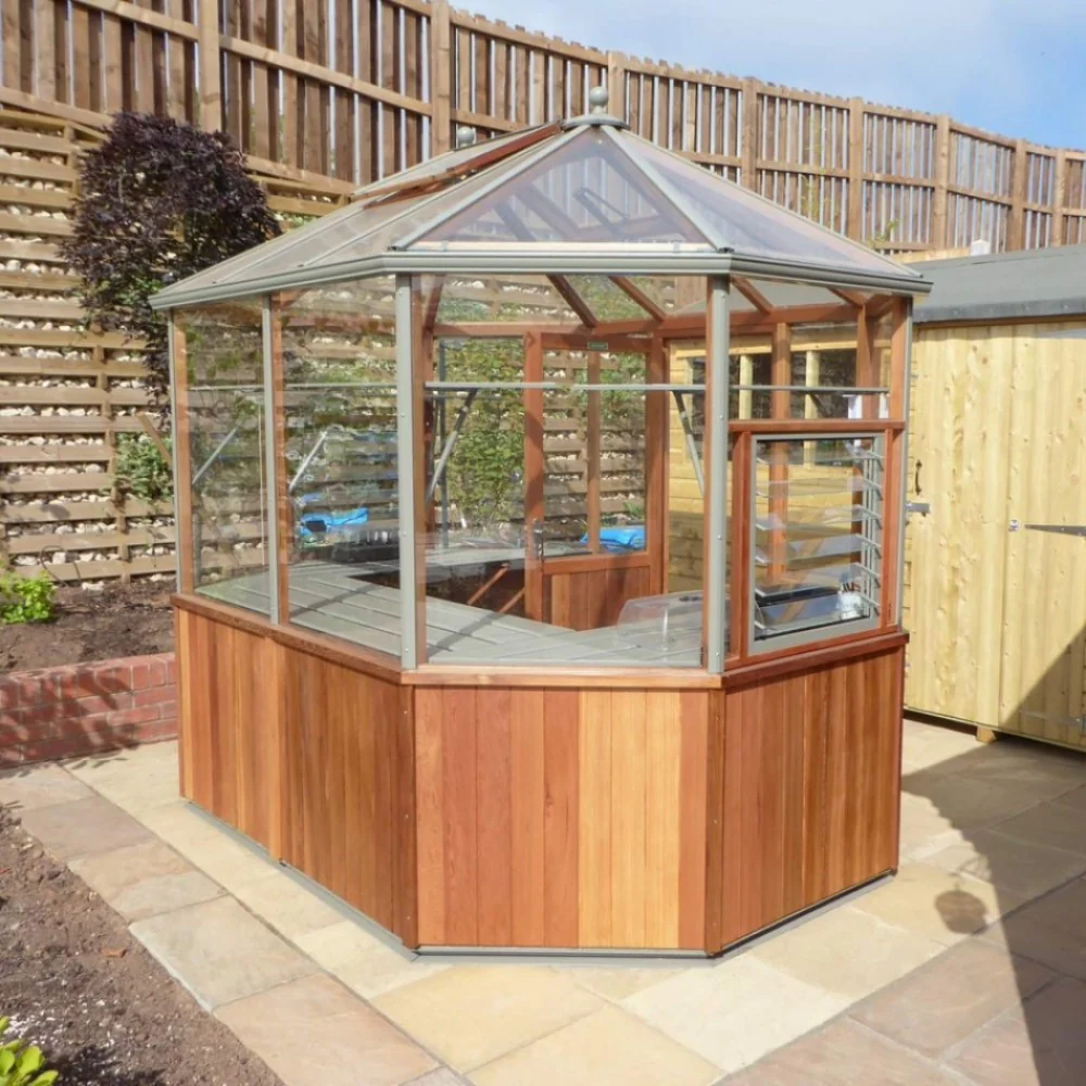 Alton | Octagonal Half Board Cedar Greenhouse With 3mm Tempered Glass Glazing - Image 40