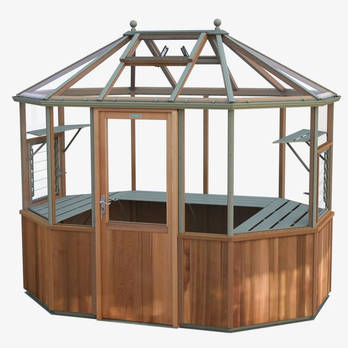 Alton | Octagonal Half Board Cedar Greenhouse With 3mm Tempered Glass Glazing - Image 41
