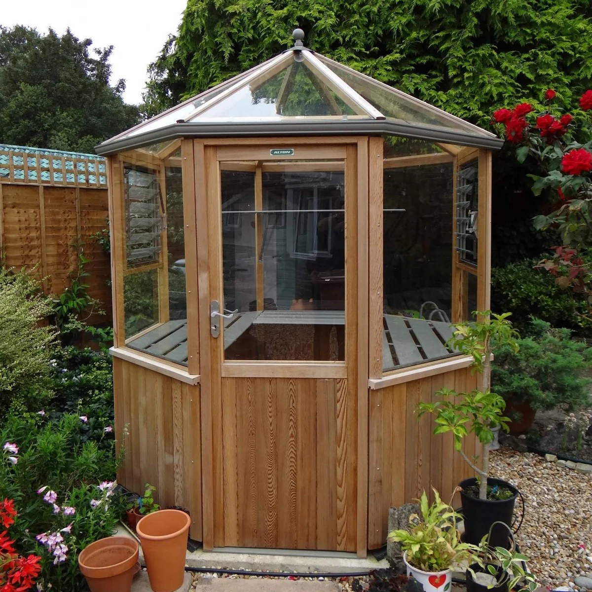 Alton | Octagonal Half Board Cedar Greenhouse With 3mm Tempered Glass Glazing - Image 50