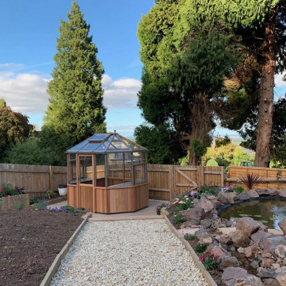 Alton | Octagonal Half Board Cedar Greenhouse With 3mm Tempered Glass Glazing - Image 57