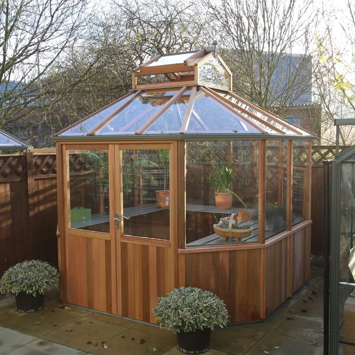 Alton | Octagonal Half Board Cedar Greenhouse With 3mm Tempered Glass Glazing - Image 61