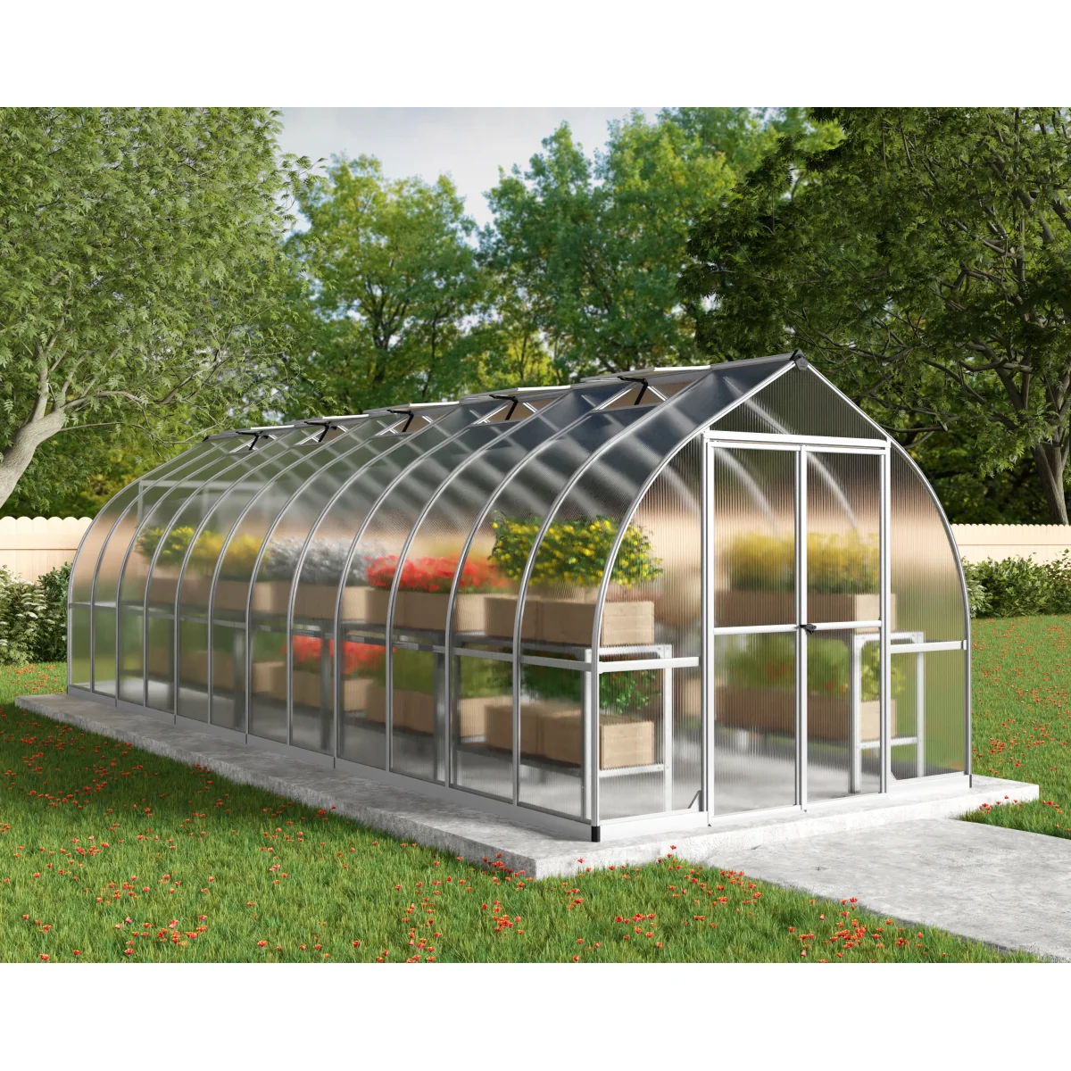 Palram - Canopia | Bella Greenhouse 8 ft Wide - Silver With 6mm Twin-wall Polycarbonate Glazing - Image 27