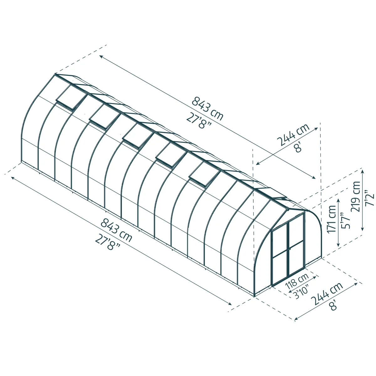 Palram - Canopia | Bella Greenhouse 8 ft Wide - Silver With 6mm Twin-wall Polycarbonate Glazing - Image 32