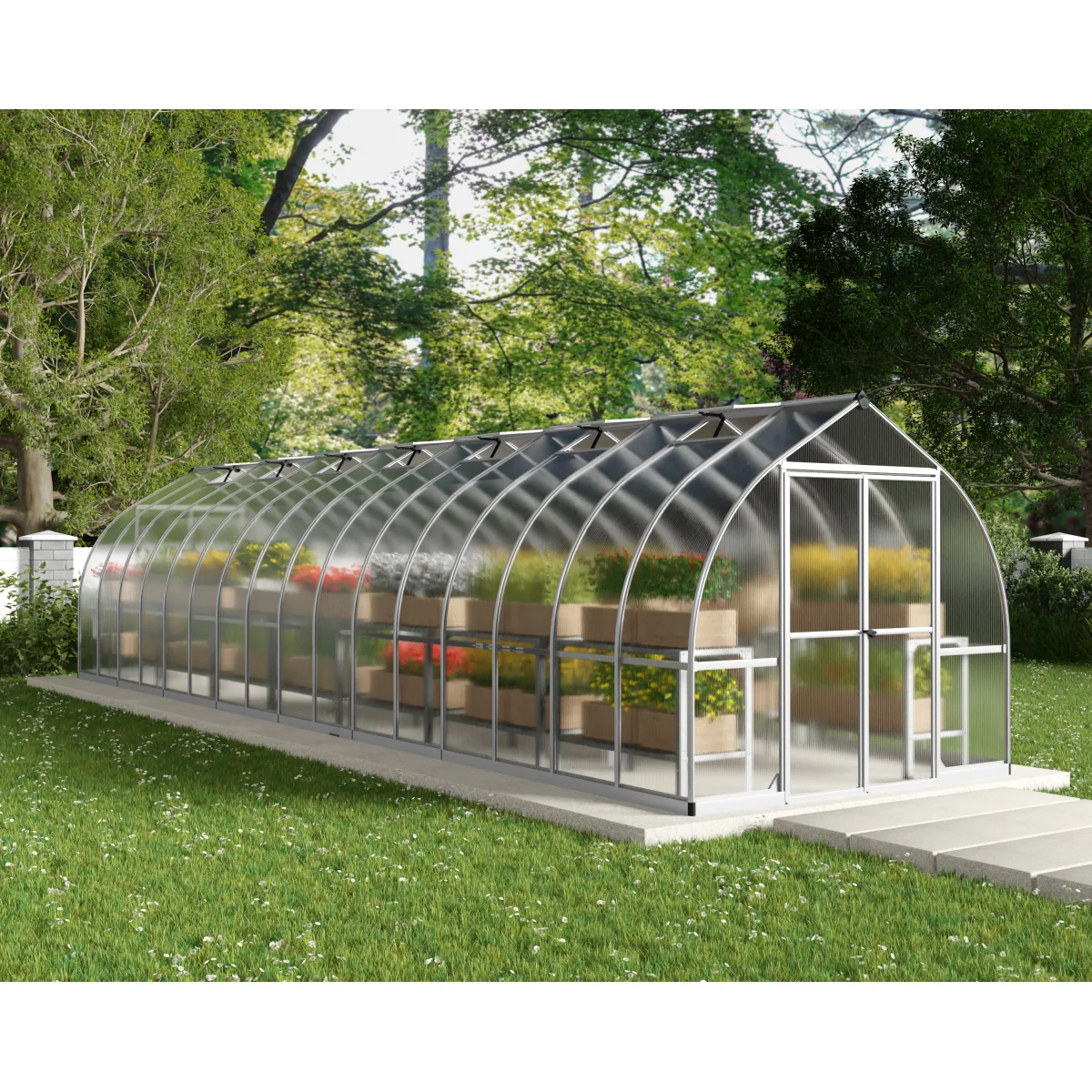 Palram - Canopia | Bella Greenhouse 8 ft Wide - Silver With 6mm Twin-wall Polycarbonate Glazing - Image 33
