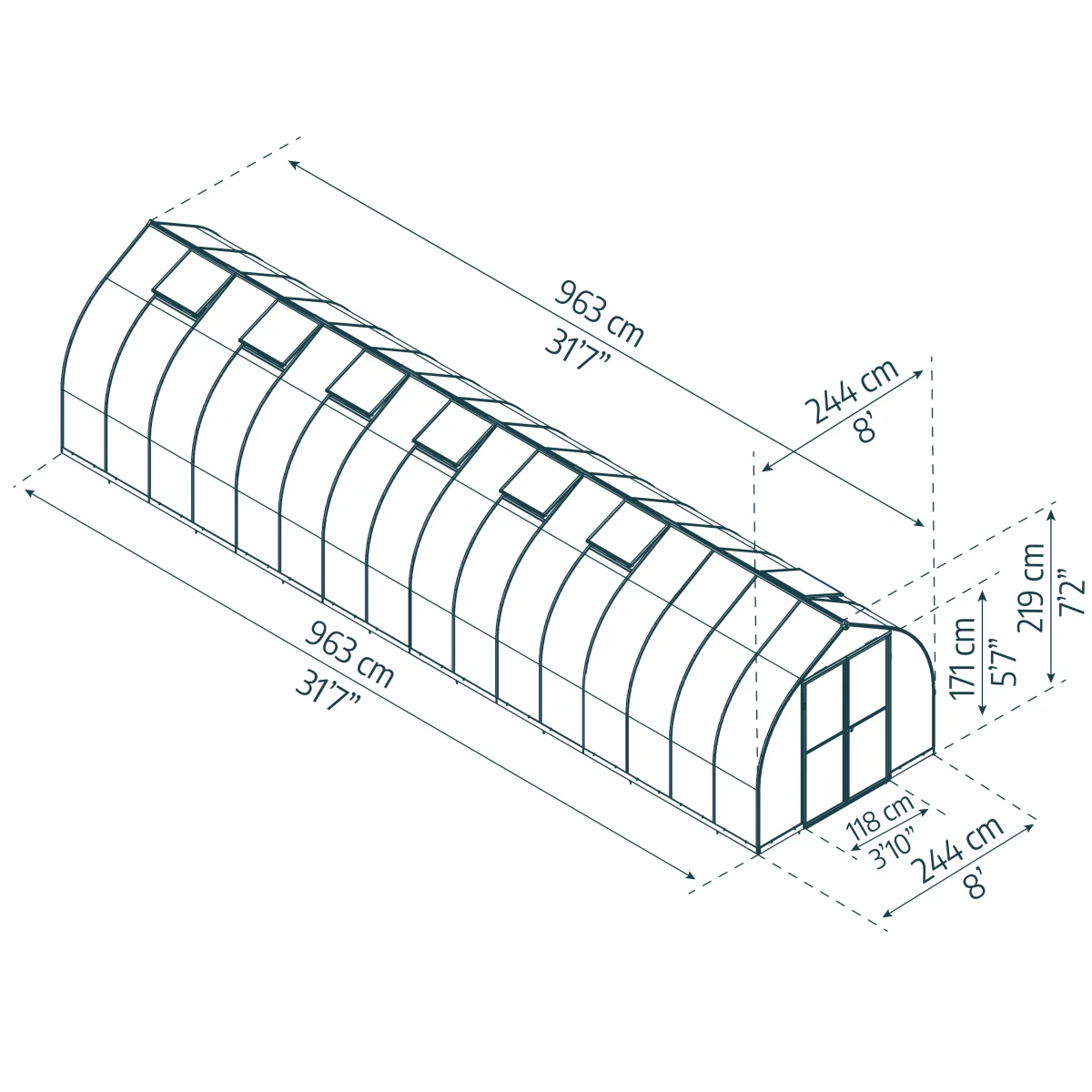 Palram - Canopia | Bella Greenhouse 8 ft Wide - Silver With 6mm Twin-wall Polycarbonate Glazing - Image 34