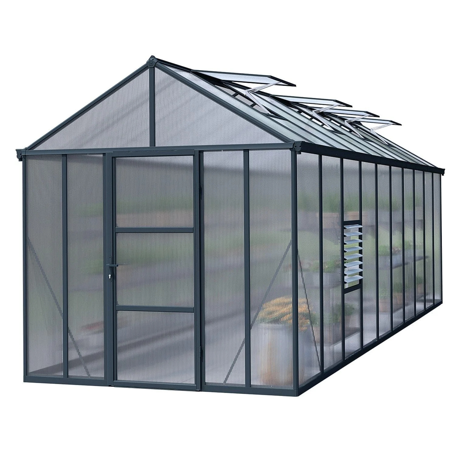 Palram - Canopia | Glory Premium Greenhouse Kit 8 ft Wide - Gray With 10mm Twin-wall Polycarbonate Glazing - Image 15