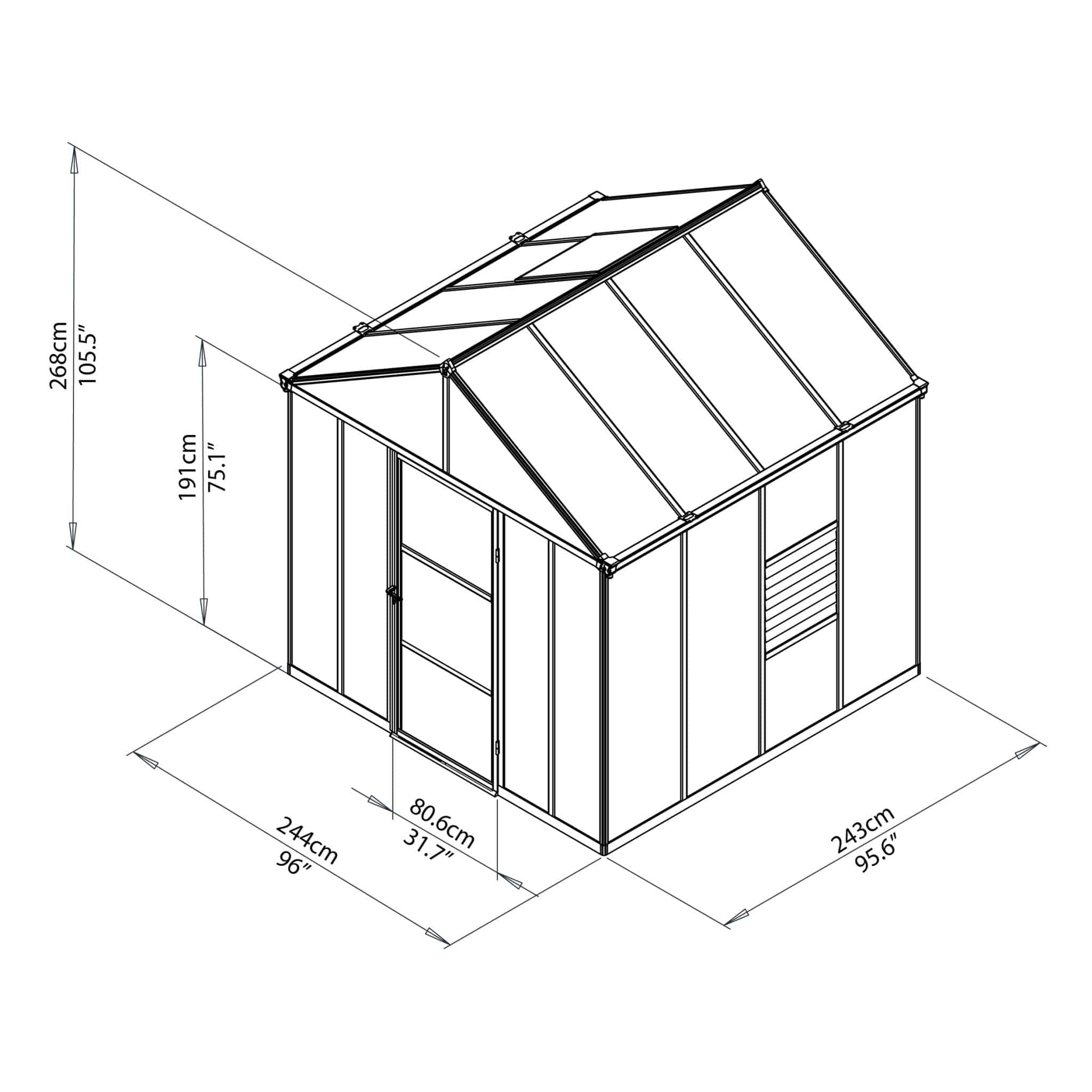 Palram - Canopia | Glory Premium Greenhouse Kit 8 ft Wide - Gray With 10mm Twin-wall Polycarbonate Glazing - Image 4