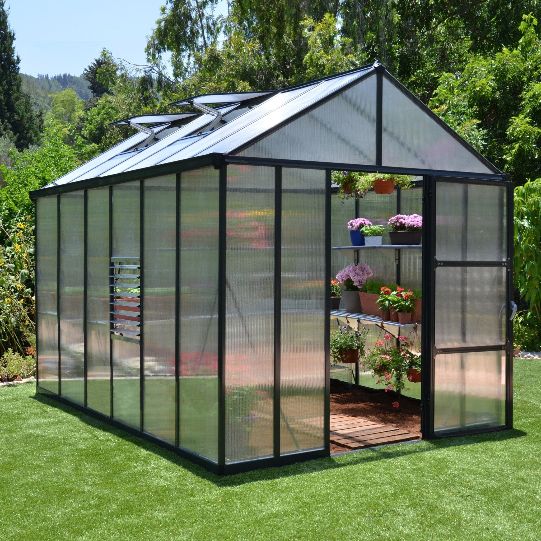 Palram - Canopia | Glory Premium Greenhouse Kit 8 ft Wide - Gray With 10mm Twin-wall Polycarbonate Glazing - Image 6