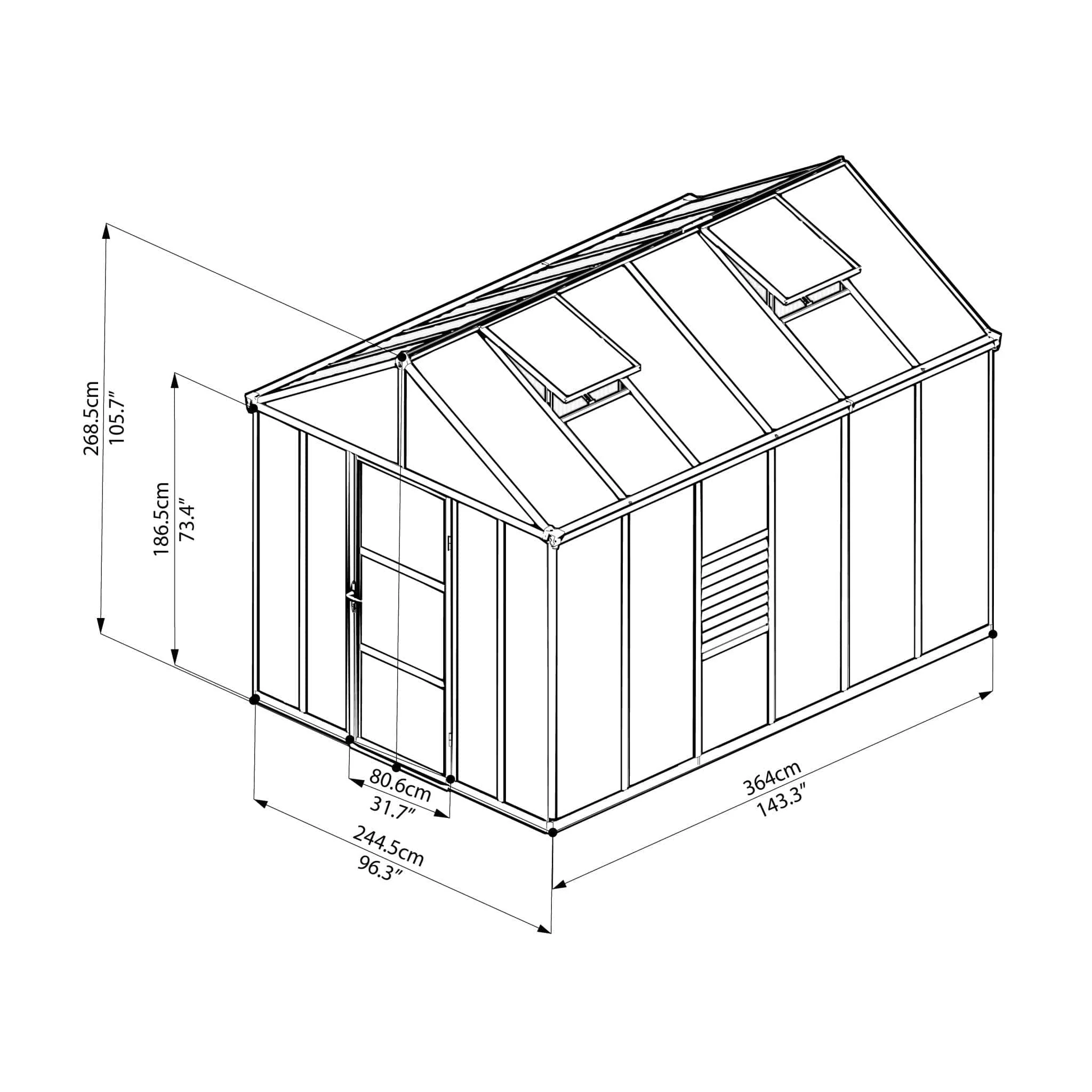 Palram - Canopia | Glory Premium Greenhouse Kit 8 ft Wide - Gray With 10mm Twin-wall Polycarbonate Glazing - Image 8