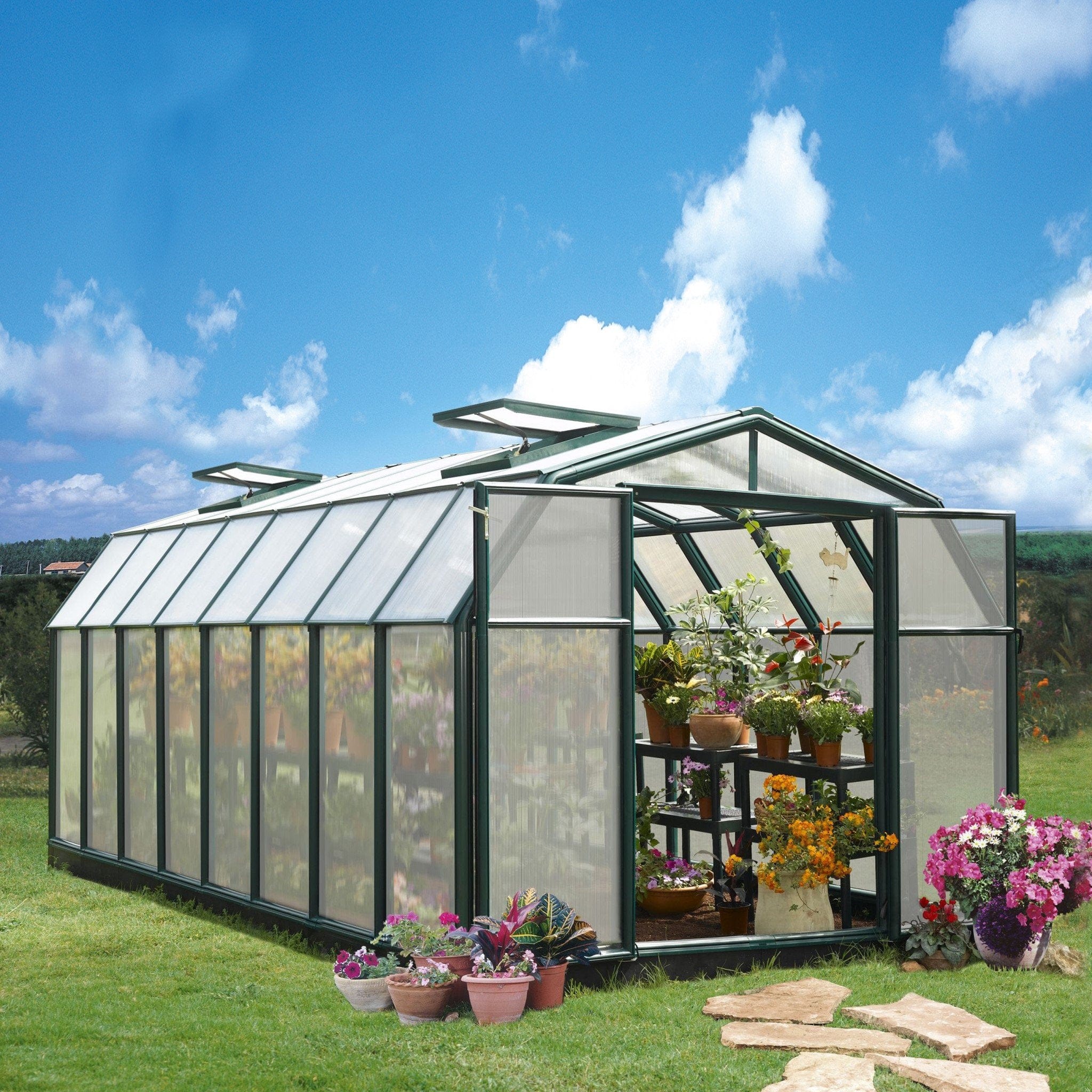 Palram - Canopia | Hobby Gardener Greenhouse Kit - 8 ft Wide - Green With 6mm Twin-wall Polycarbonate Glazing - Image 10