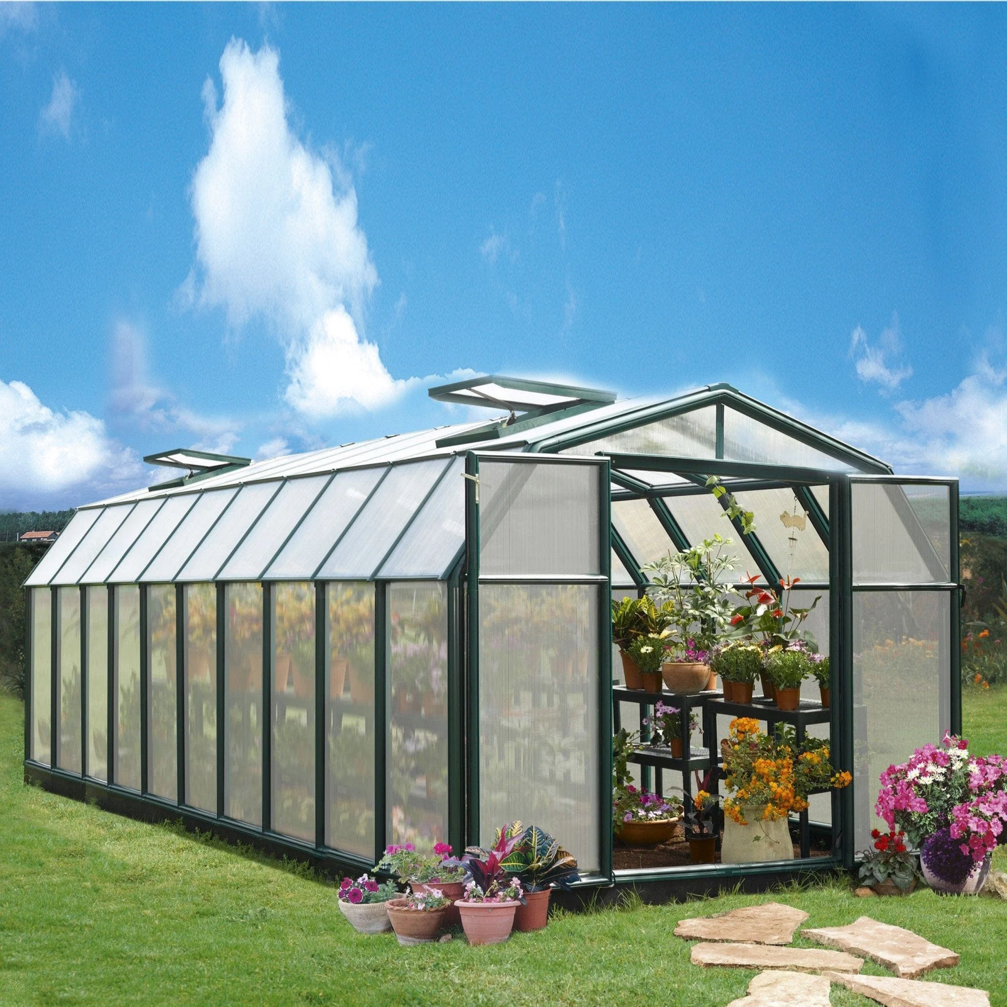 Palram - Canopia | Hobby Gardener Greenhouse Kit - 8 ft Wide - Green With 6mm Twin-wall Polycarbonate Glazing - Image 13