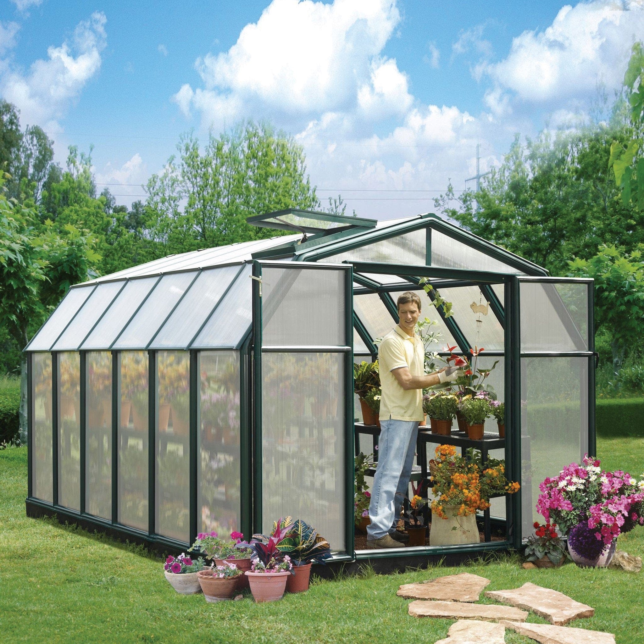 Palram - Canopia | Hobby Gardener Greenhouse Kit - 8 ft Wide - Green With 6mm Twin-wall Polycarbonate Glazing - Image 7