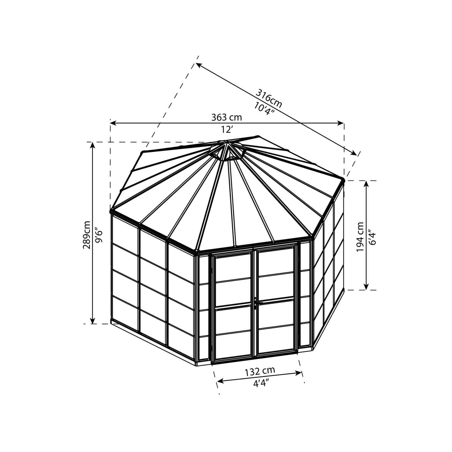 Palram - Canopia | 12x10 ft Oasis Hex Greenhouse Kit - Gray With 0.8mm Polycarbonate Glazing - Image 9