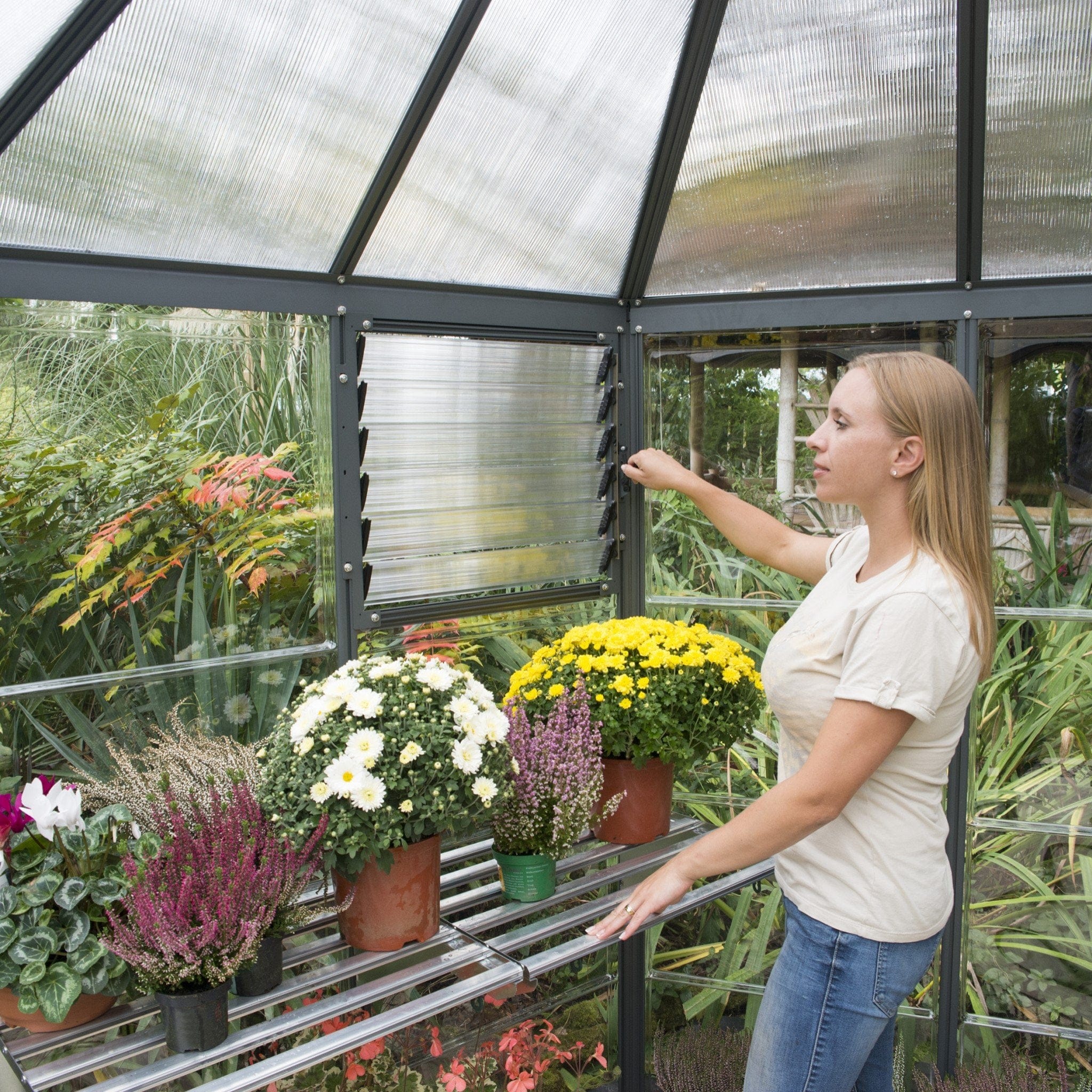Palram - Canopia | 7x8 ft Oasis Hex Greenhouse Kit - Gray With 0.8mm Polycarbonate Glazing - Image 2