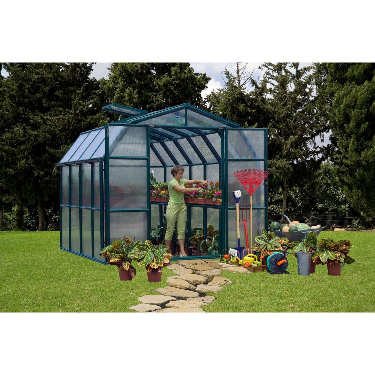 Palram - Canopia | 8x8 ft Prestige Diffused Greenhouse Kit Package - Green With 6mm Twin-wall Polycarbonate Glazing - Image 3