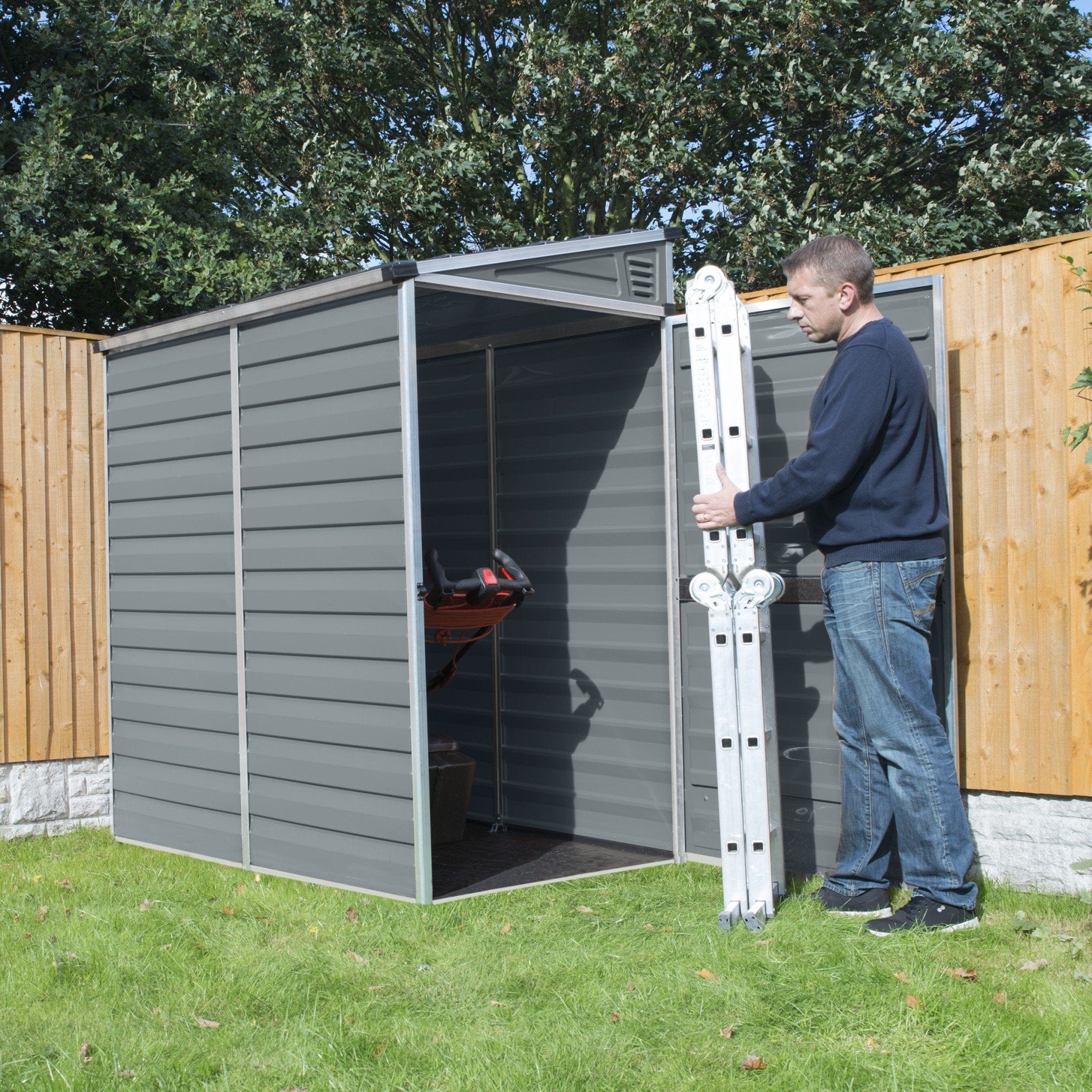 Palram - Canopia | SkyLight 4' x 6' Polycarbonate Lean-To Storage Shed - Gray - Image 3