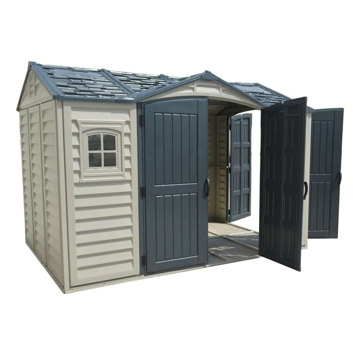 DuraMax | 10.5x8x6 ft Apex Pro Vinyl Plastic Storage Shed with Foundation, 2 Windows & a Sidedoor - Image 4
