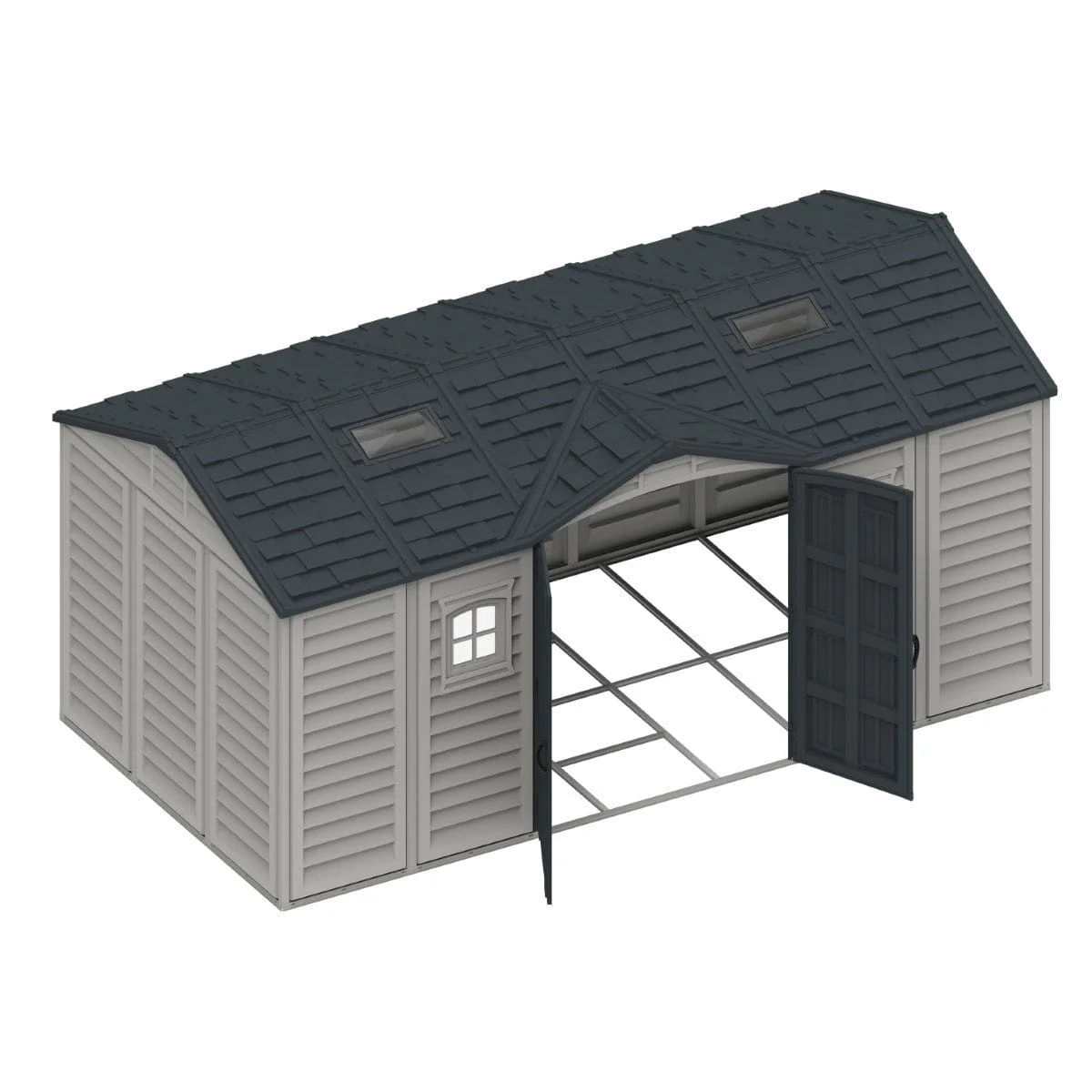 DuraMax | 10.5x8x6 ft Apex Pro Vinyl Plastic Storage Shed with Foundation, 2 Windows & a Sidedoor - Image 5