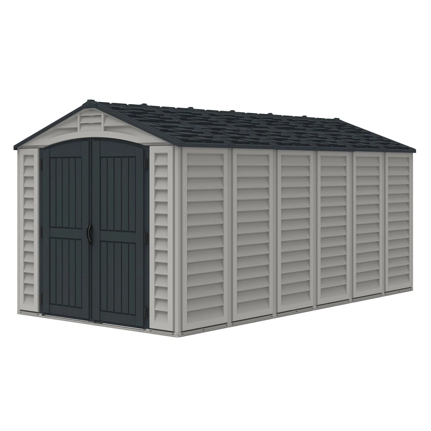 DuraMax | 15x8x6 ft Apex Pro Vinyl Plastic Storage Shed with Foundation, 2 Windows & a Sidedoor - Image 3