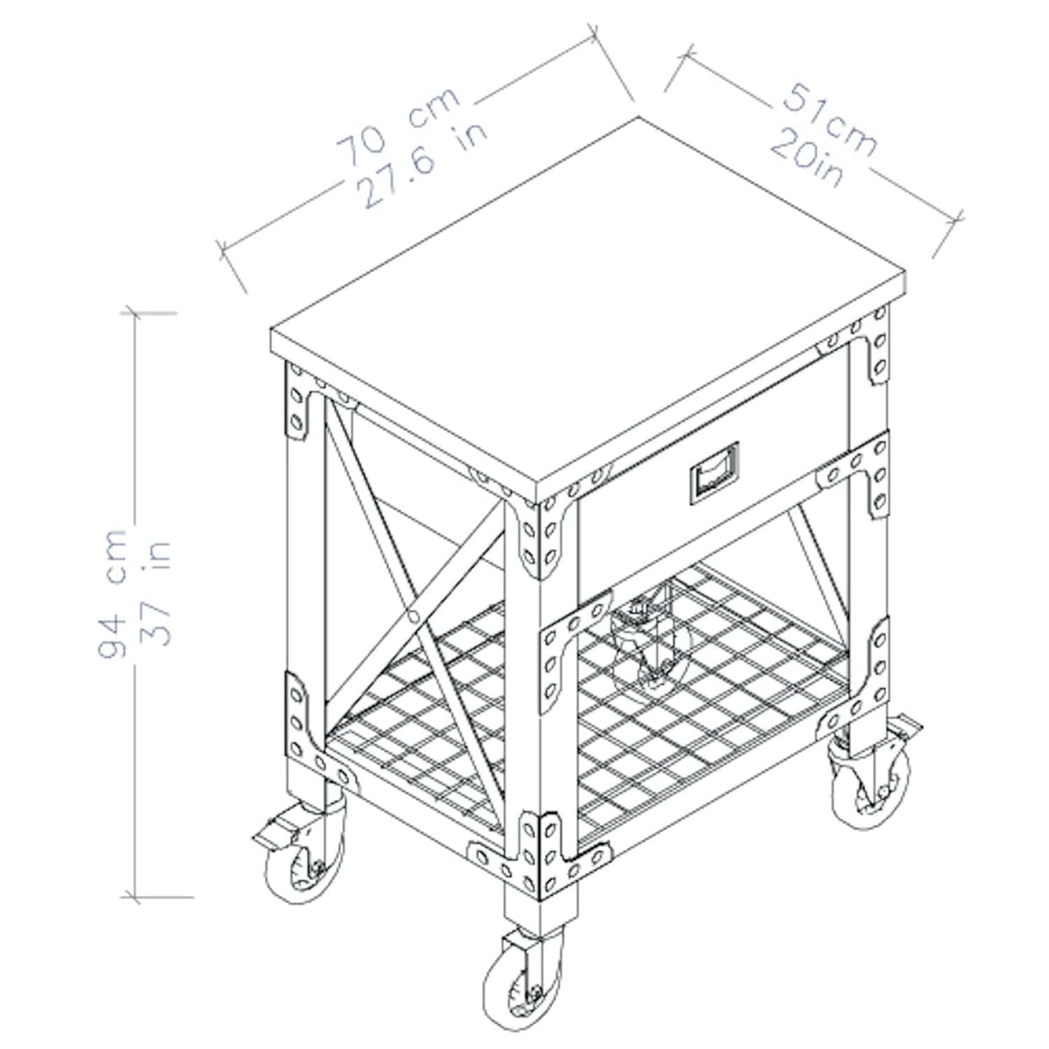 DuraMax | 27.6 In. x 20 In. 1 Drawer Rolling Industrial Workbench with Wood Top - Image 11