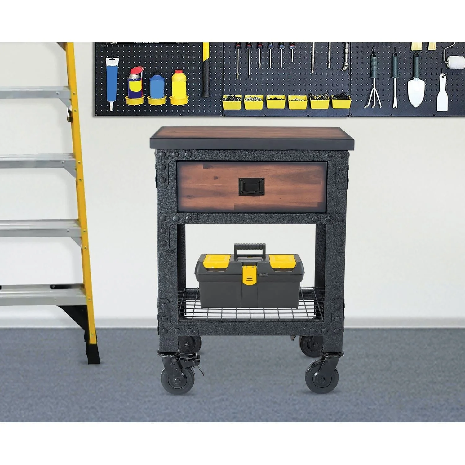 DuraMax | 27.6 In. x 20 In. 1 Drawer Rolling Industrial Workbench with Wood Top - Image 3