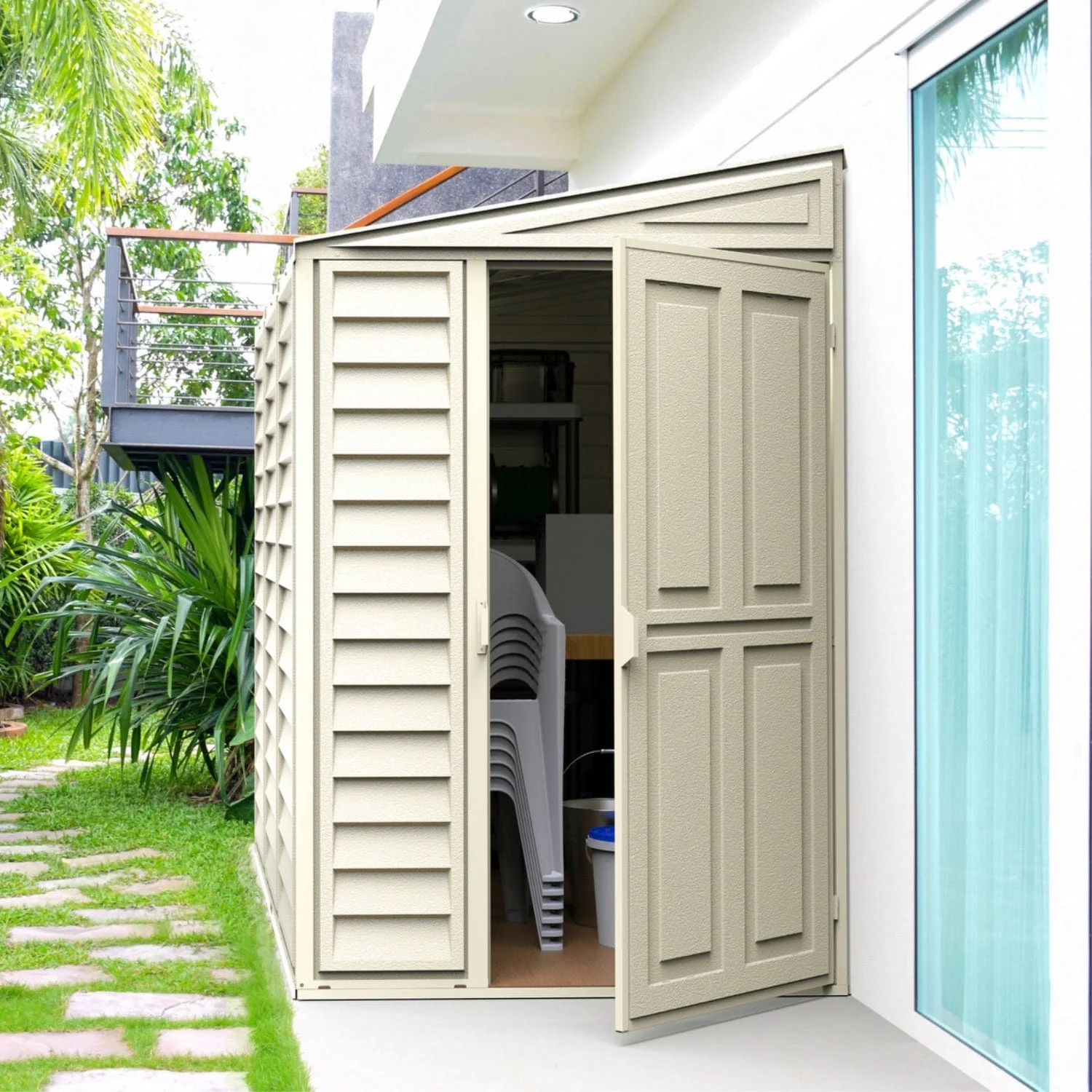 DuraMax | 4 ft Wide SideMate Vinyl Plastic Storage Shed with Foundation - Image 12