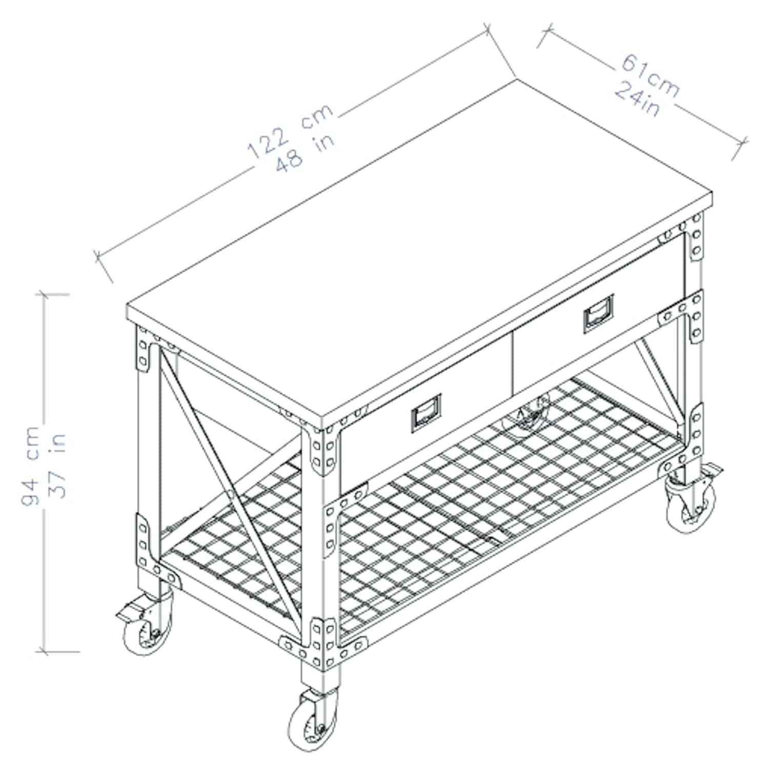 DuraMax | 48 In x 24 In. 2 Drawer Rolling Industrial Workbench With Wood Top - Image 10