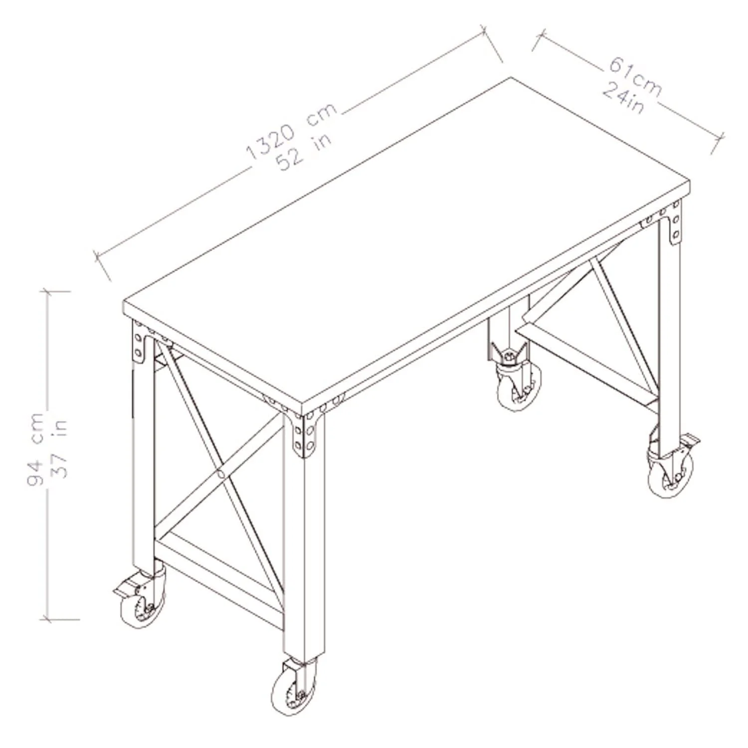 DuraMax | 52 In. x 24 In. Rolling Industrial Worktable Desk with Solid Wood Top - Image 9