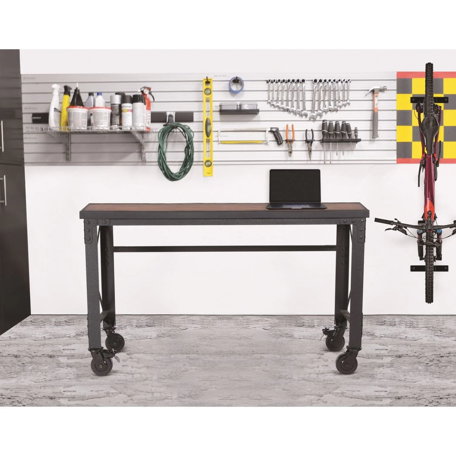 DuraMax | 62 In. x 24 In. Rolling Industrial Worktable Desk with solid wood top - Image 3